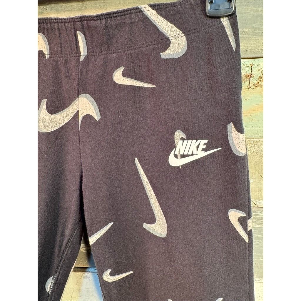 Nike Girl's NIKE Logo Swoosh Black Capri Leggings LARGE Used Size 22" - 3 Thumbnail