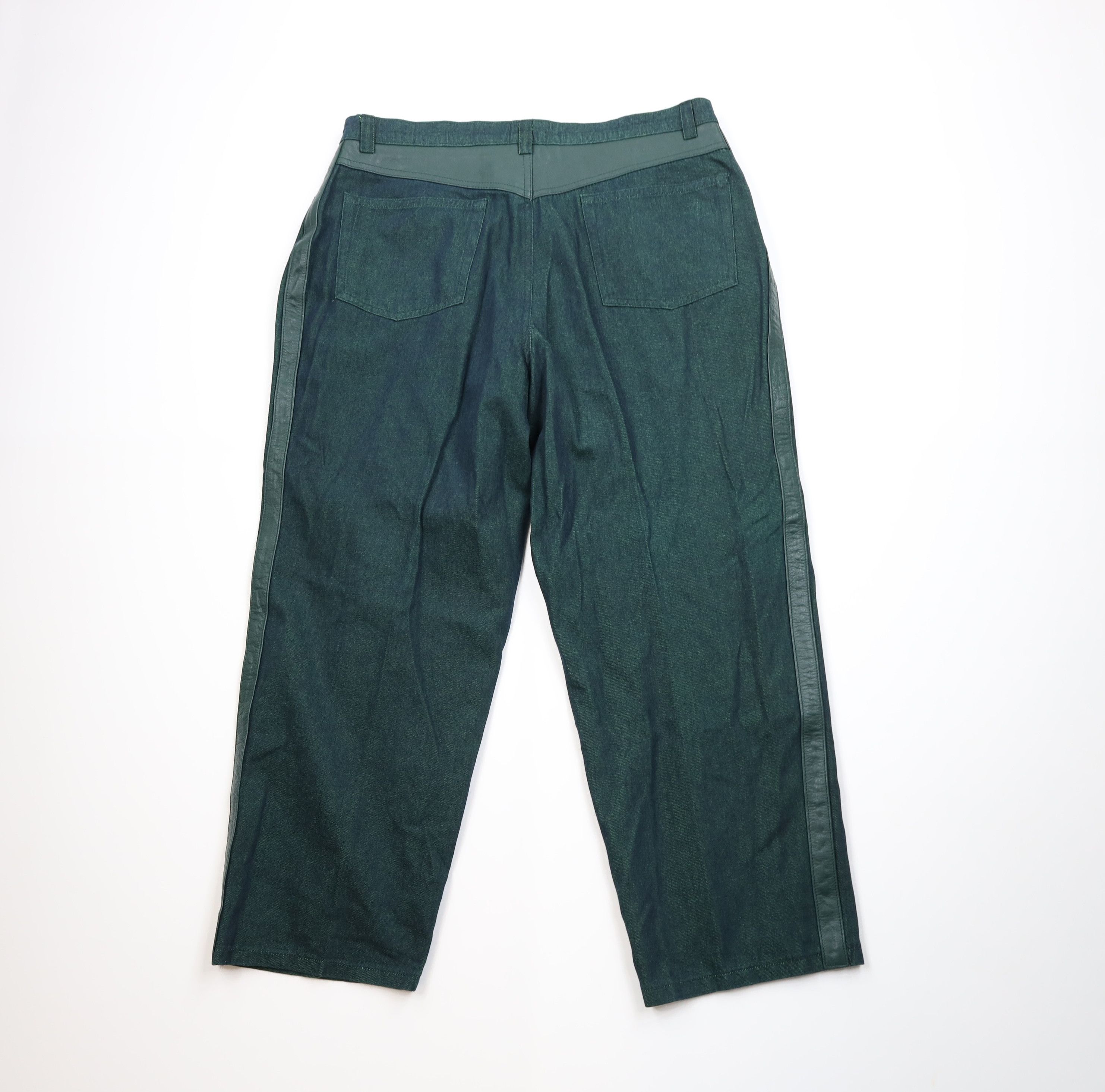 Vintage Vintage 90s Streetwear Trim Baggy Wide Leg Denim Jeans Green Size US 38 / EU 54 - 7 Thumbnail