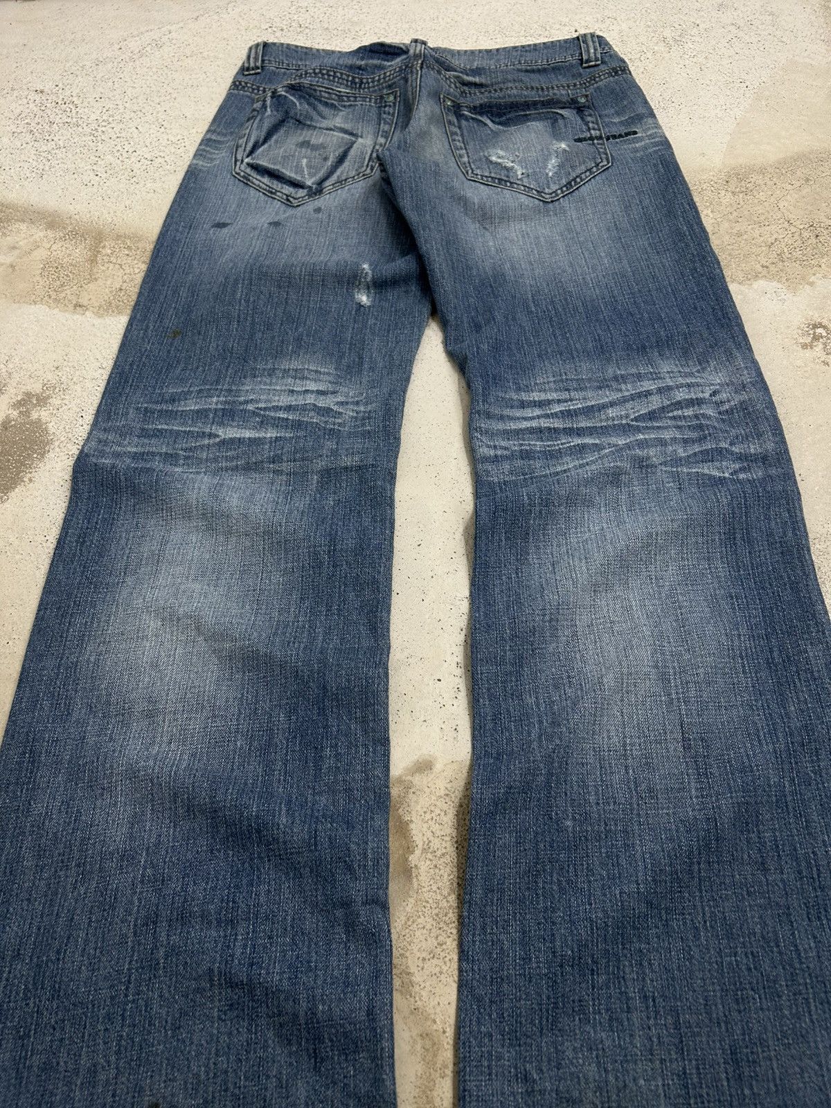 Japanese Brand Cook Jeans Baggy Distressed Denim Knee Panel Whisker Stacked Size US 31 - 17 Thumbnail
