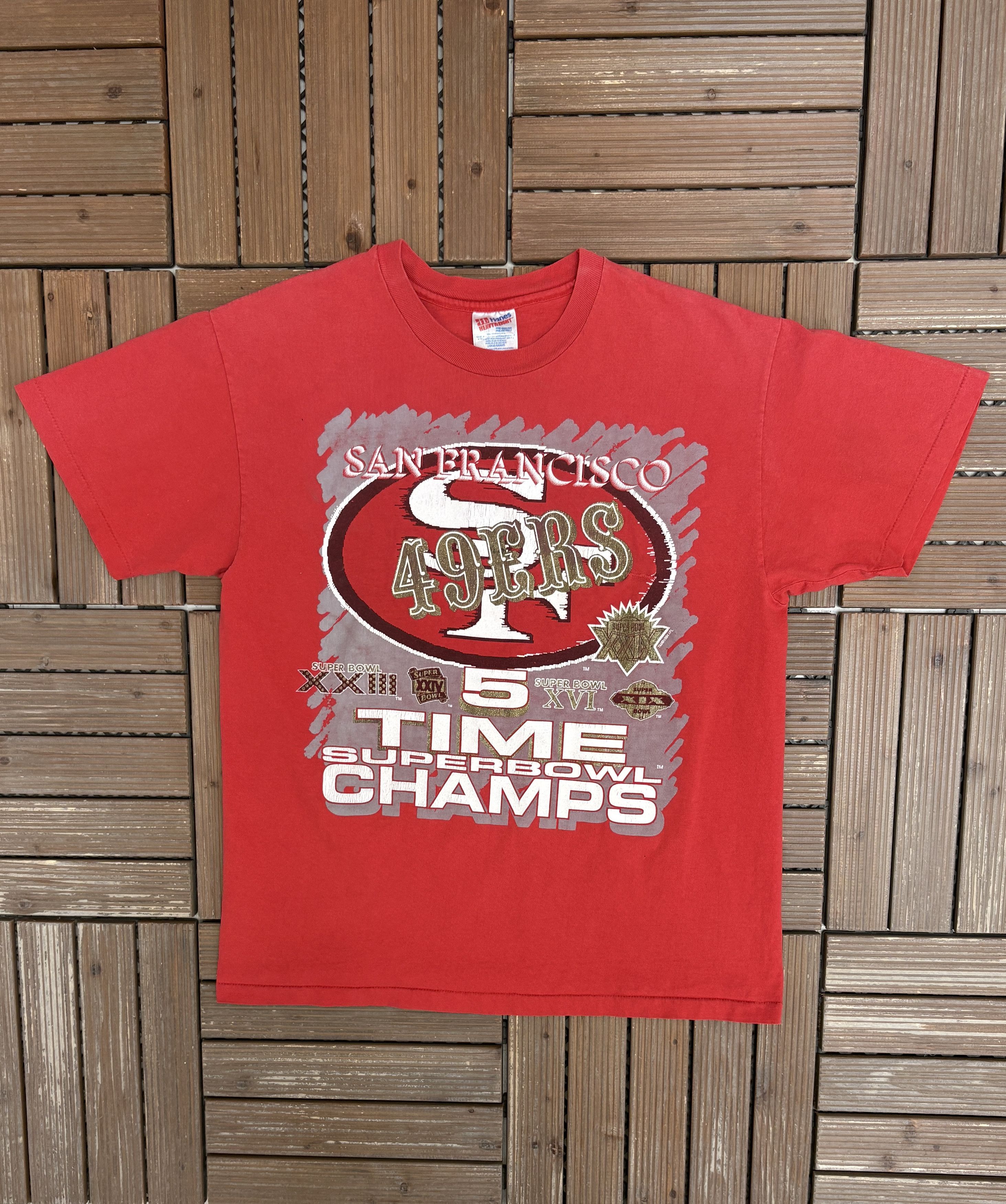 Vintage San Francisco 49ers 5 Time Super Bowl Champs Vintage Tee Size US L / EU 52-54 / 3 - 1 Thumbnail