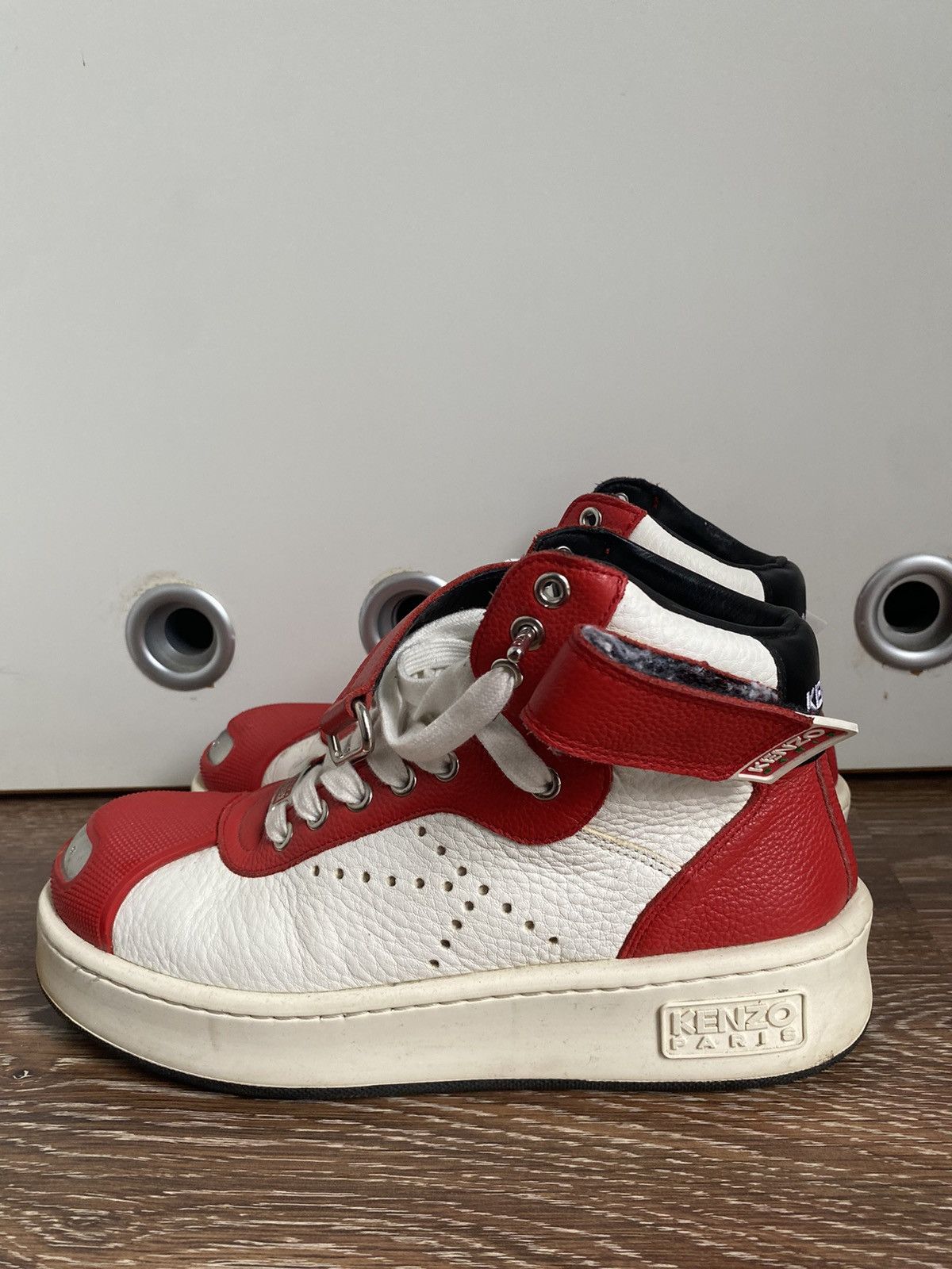 Kenzo KENZO Paris Metal Toe Cap Hoops Leather Hight Top Sneakers Size US 6.5 / EU 39-40 - 3 Thumbnail