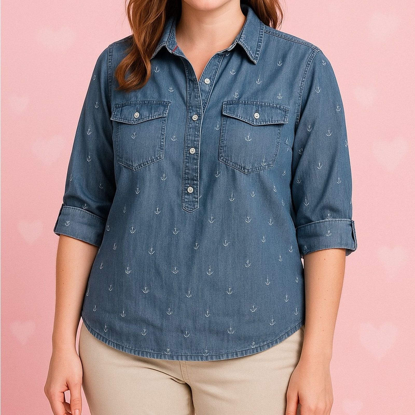 Tommy Hilfiger Tommy Hilfiger Anchor Print Denim Blouse – Size XL Size XL / US 12-14 / IT 48-50 - 1 Thumbnail