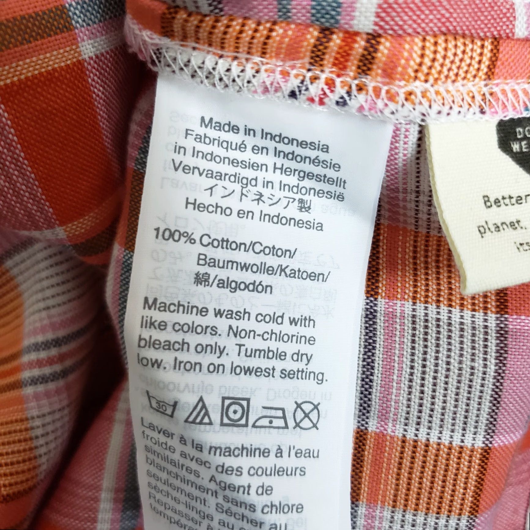 Madewell Madewell Womens Shirt XS Pink Orange Plaid Cotton Shirred Neck Boxy Top Size XS / US 0-2 / IT 36-38 - 6 Thumbnail