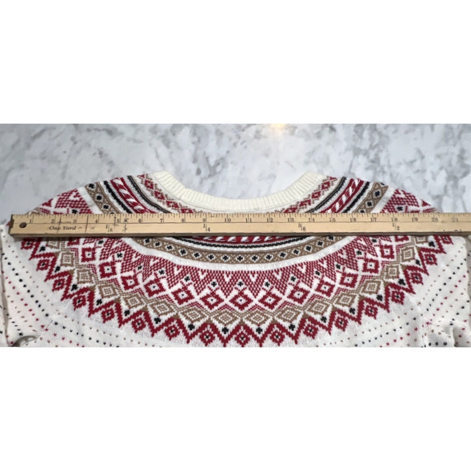 Talbots Talbots Fair Isle Crew Neck Lamb Wool Knit Sweater Large Red Cream & Black Shirt Womens L Multicolor Holiday Preppy Casual Knit Pullover Size L / US 10 / IT 46 - 7 Thumbnail