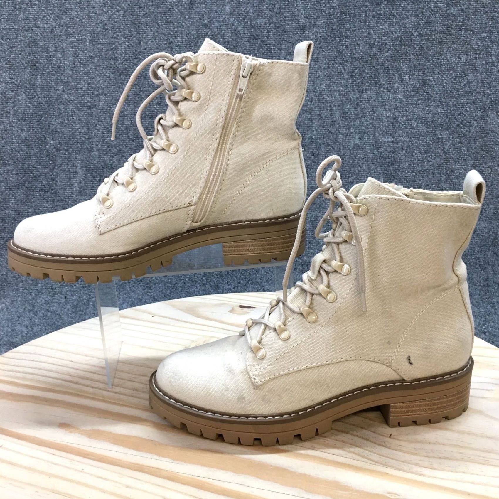 Vintage Universal Thread Boots Womens 9 Parker Lace Up Zip Ankle Bootie Cream Fabric Bootie Size US 9 / IT 39 - 4 Thumbnail