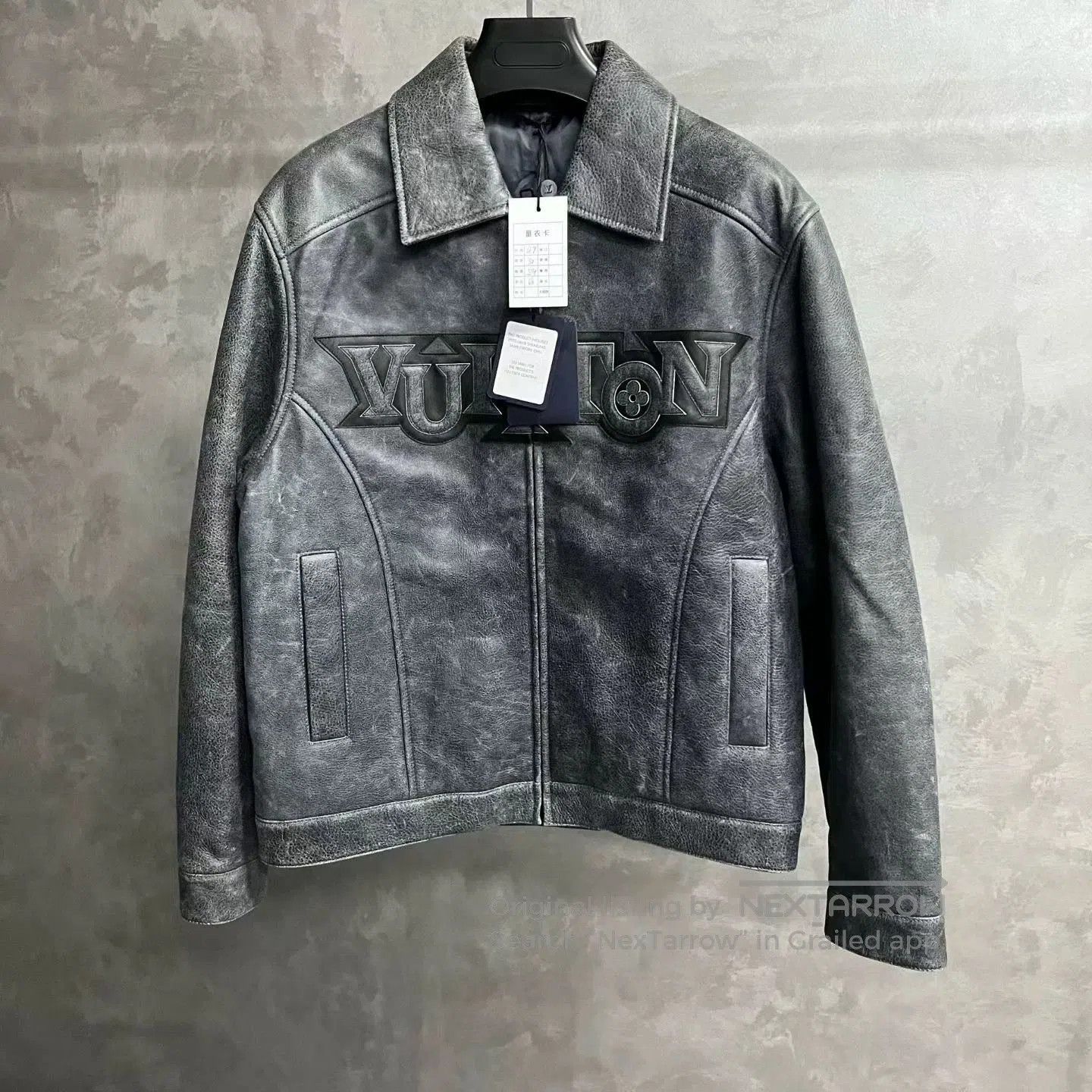 louis vuitton black letter print leather jacket.
