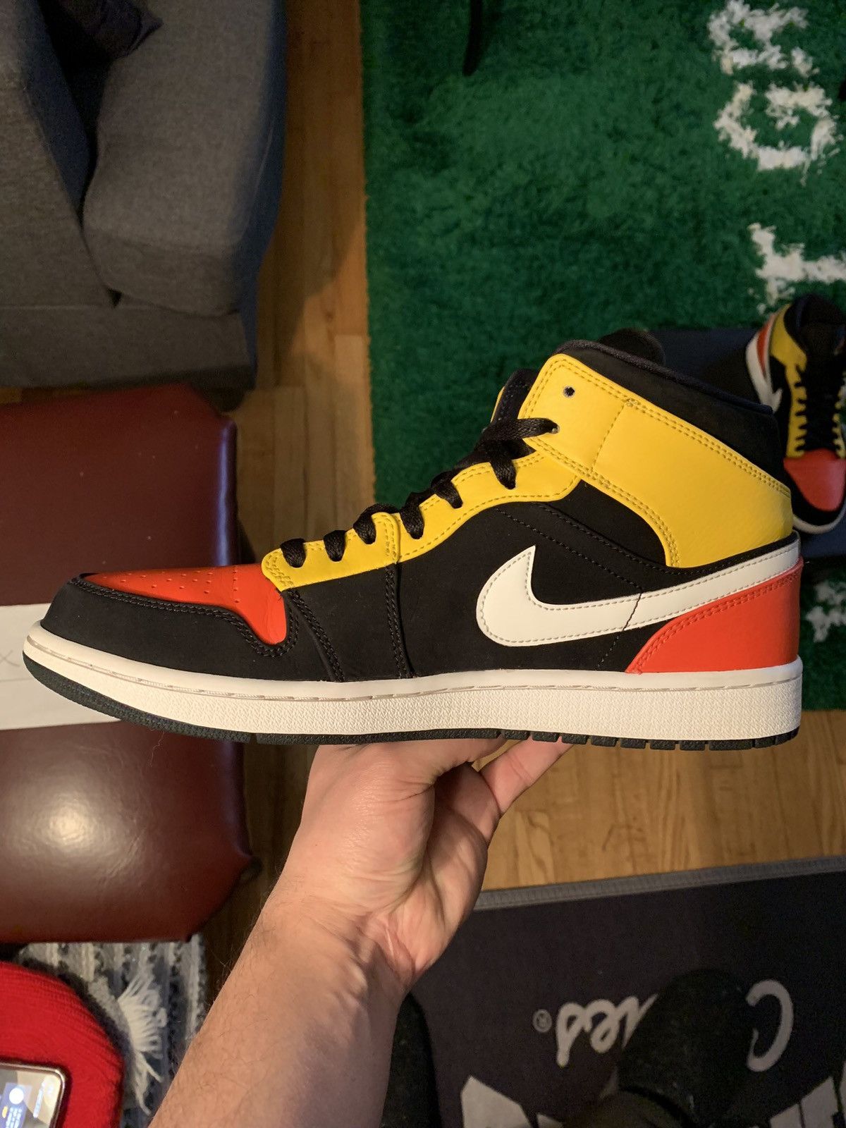 Jordan Brand × Nike Jordan 1 Mid Black Amarillo Orange Size US 10.5 / EU 43-44 - 4 Thumbnail