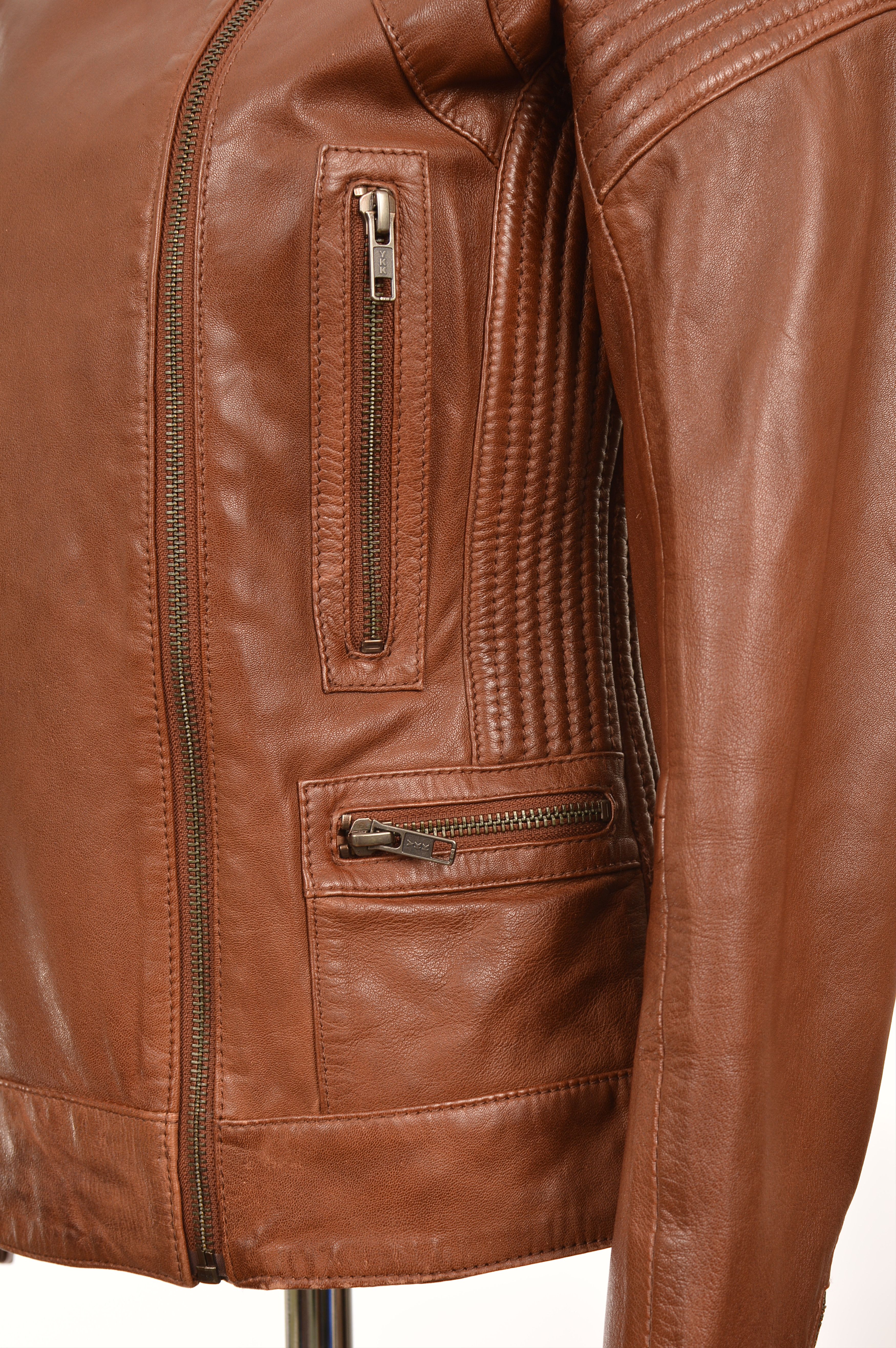 Vintage Naf Naf Womens Brown Leather Biker Jacket Size XXS / US 00 / IT 34 - 5 Thumbnail