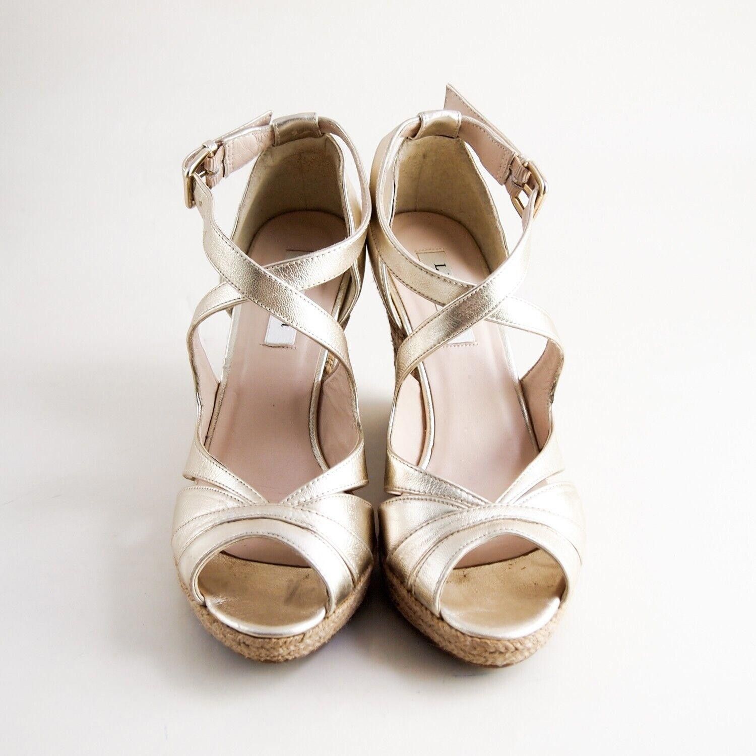 Designer L K Bennett Strappy Wedge Sandals Gold Womens US 8 EU 38 Size US 8 / IT 38 - 3 Thumbnail