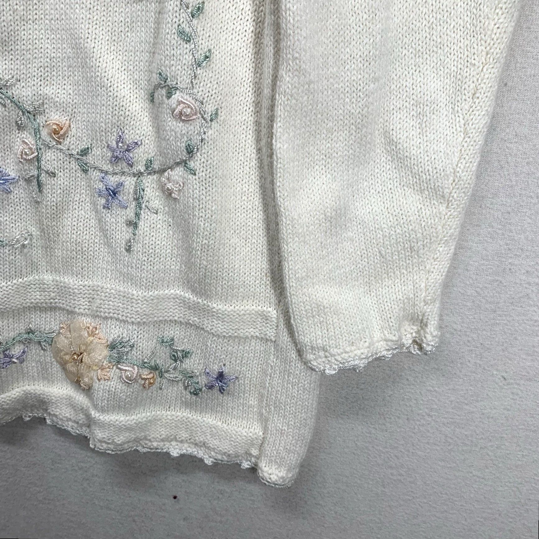 Vintage Vintage 90s Women's Large Floral Embroidered Beaded Sweater Cotton Ramie Bohemian Casual Party Size L / US 10 / IT 46 - 6 Thumbnail