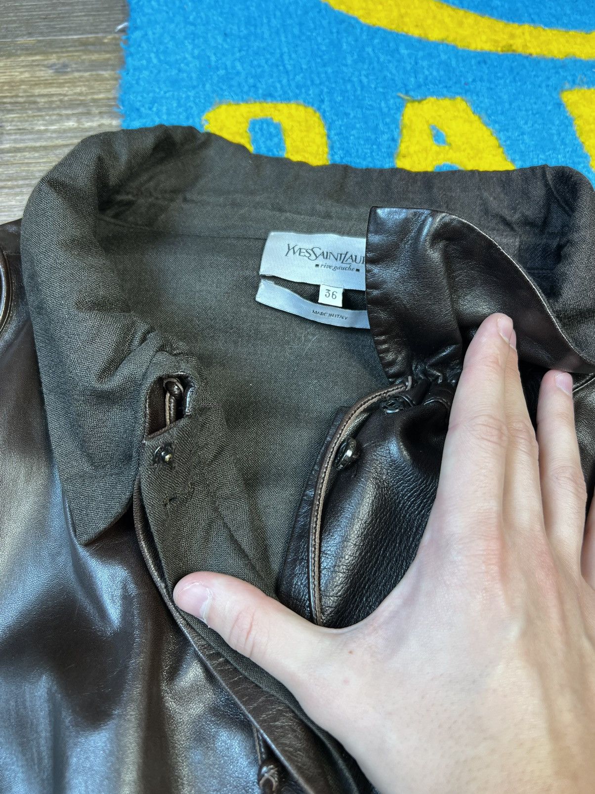 Yves Saint Laurent Yves Saint Laurent Rive Gauche Brown Leather Jacket Size XS / US 0-2 / IT 36-38 - 15 Thumbnail