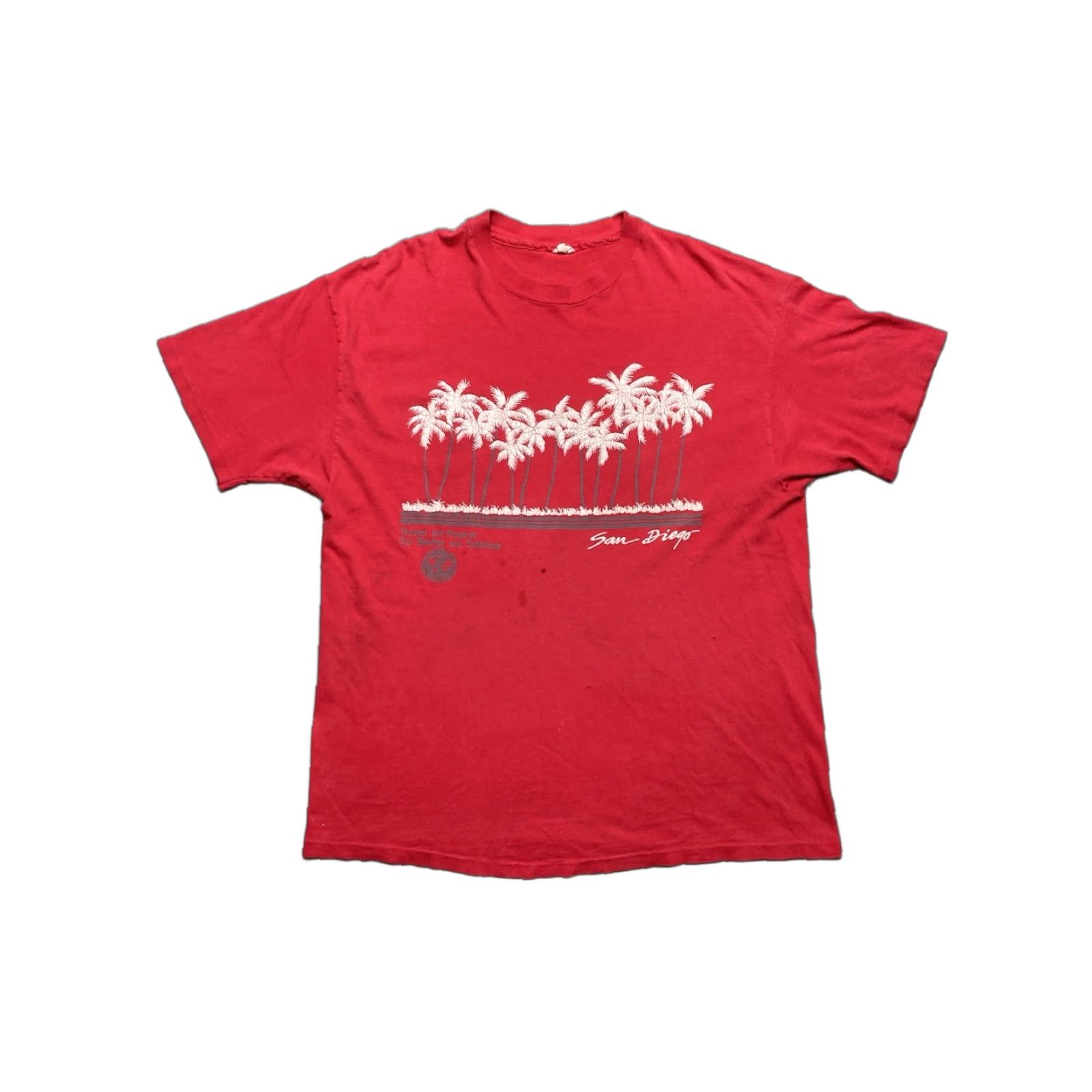 Vintage VINTAGE 80s 90s T SHIRT San Diego California Palm Trees Beach Soft Distressed XL Men Red 90s California Shirt Mens Size US XL / EU 56 / 4 - 1 Thumbnail