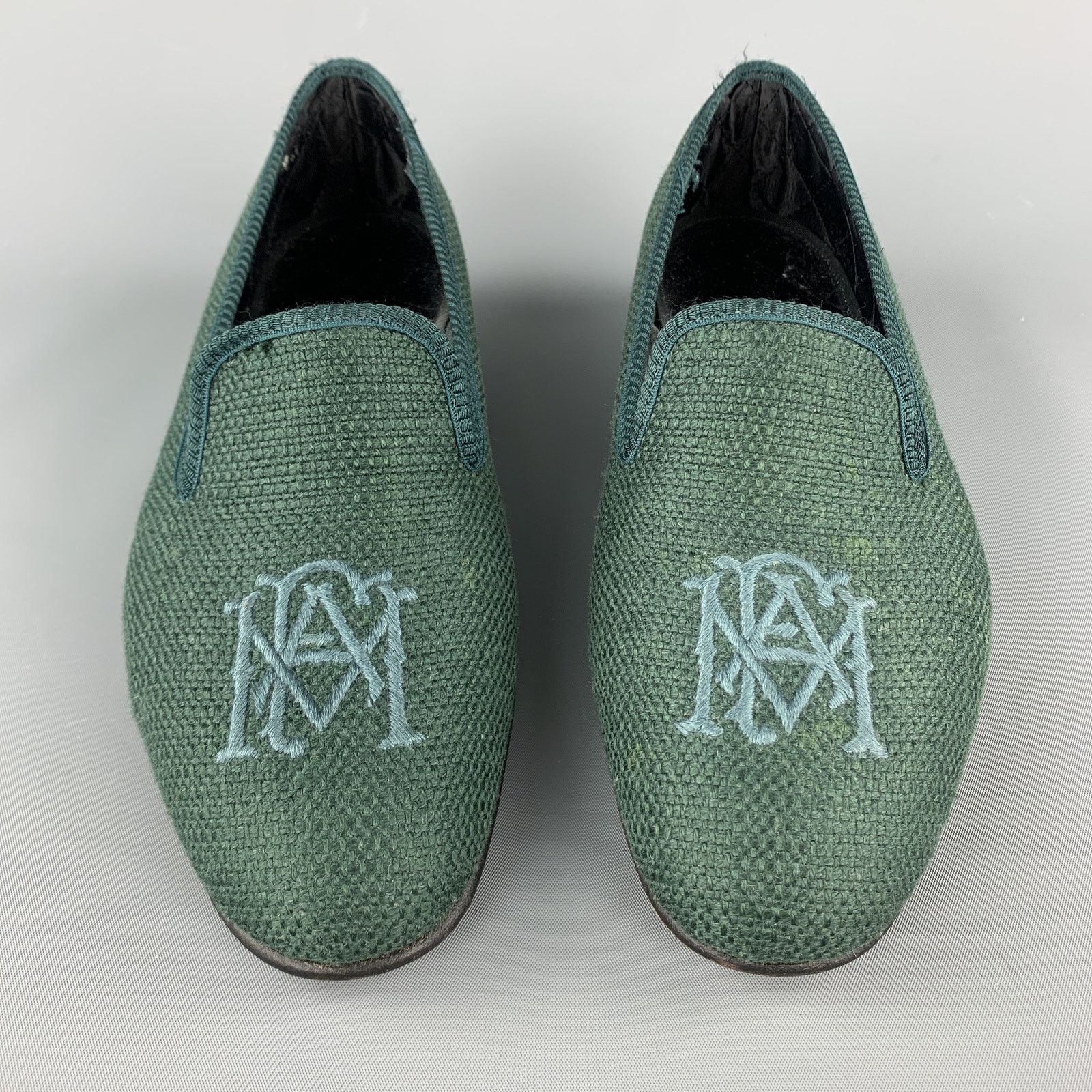Other 8 Forest Green Woven Silk Embroidery Slippers Loafers Size US 8 / EU 41 - 4 Thumbnail