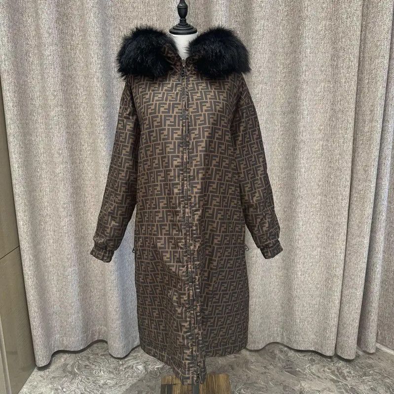 Fendi Fendi Brown Long Coat with Logo Print 0089 Size XS / US 0-2 / IT 36-38 - 1 Thumbnail