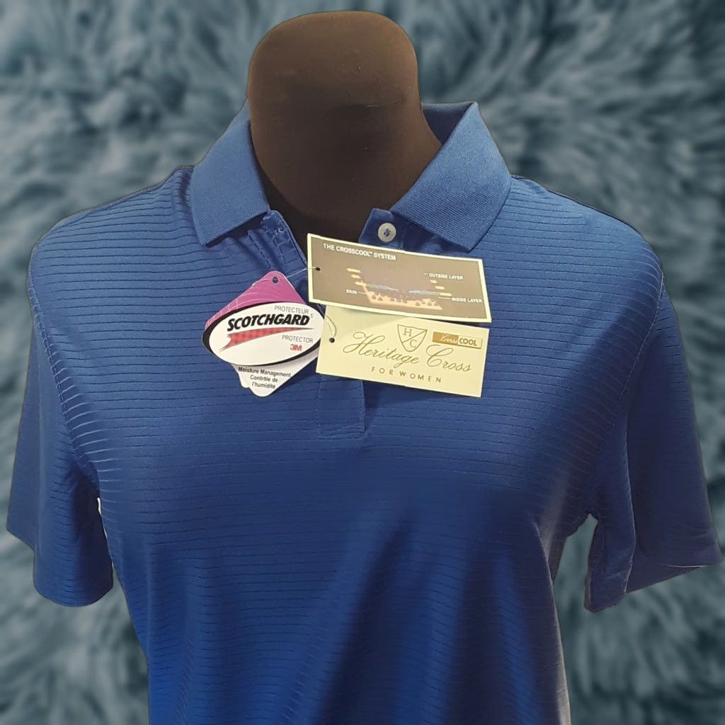 Vintage Heritage Cross DRY System SCOTCHGARD 18x26 d9 Golf Shirt Polo SM. Blue NWT Adults Mens Short Sleeve 2010-2019 Size US S / EU 44-46 / 1 - 1 Thumbnail