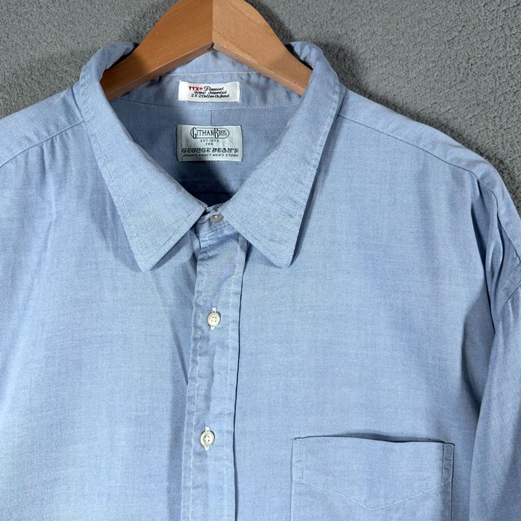 Vintage VINTAGE Gitman Bros Dress Shirt 2X2 Ply TTX Pinpoint Oxford Blue 20 Tall 34 Neck Button-Down Collar Mens Shirt Size US XXL / EU 58 / 5 - 6 Thumbnail