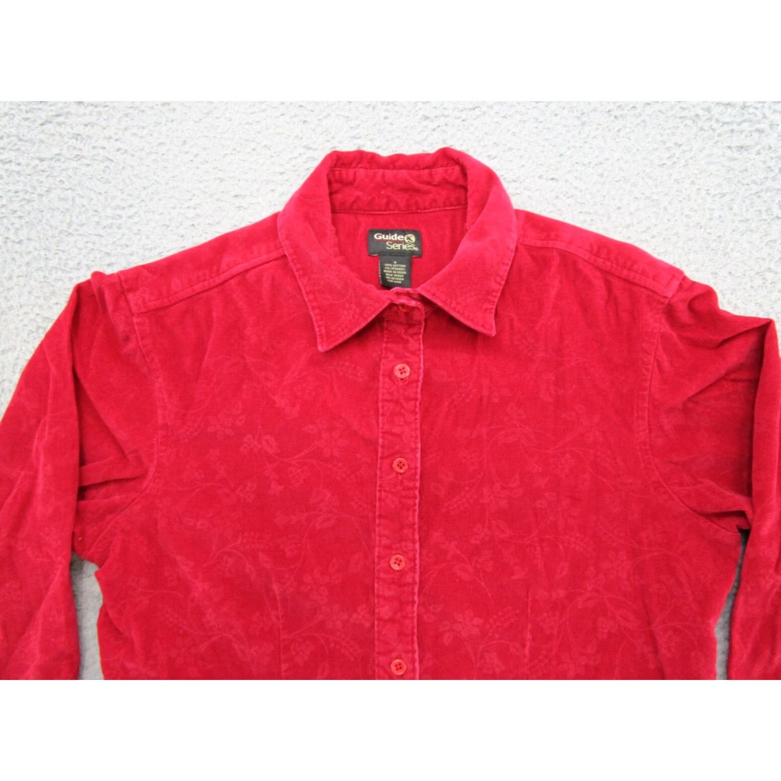 Vintage Guide Series Women's Red Corduroy Floral Button Up Long Sleeve Shirt S Size S / US 4 / IT 40 - 3 Thumbnail