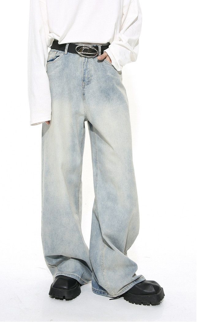 Japanese Brand × Jean Washed light blue straight distressed jeans Size US 32 / EU 48 - 1 Thumbnail