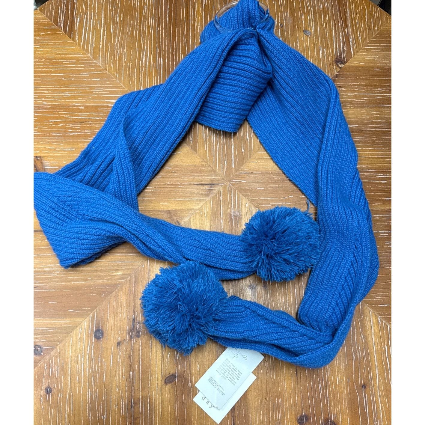 Other Blue Ribbed Knit Scarf With Pom-Poms By A New Day Size ONE SIZE - 1 Thumbnail
