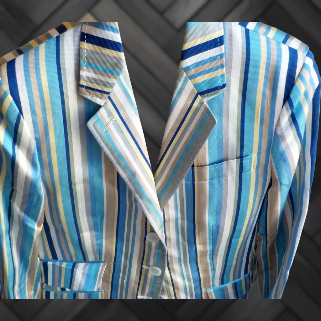 Isaia ISAIA NAPOLI Blazer Women's Striped Silk Blend Blue, Tan, Turquoise SZ 8 Regular Jacket Coat SVG Size M / US 6-8 / IT 42-44 - 1 Thumbnail
