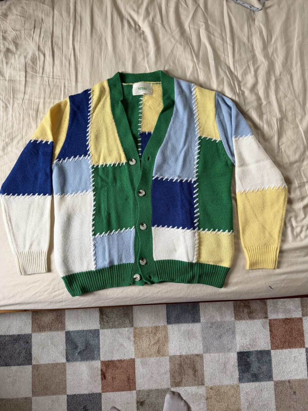 YITAI Yitai Patchwork Cardigan Blue Green Colorblock Size US M / EU 48-50 / 2 - 1 Thumbnail