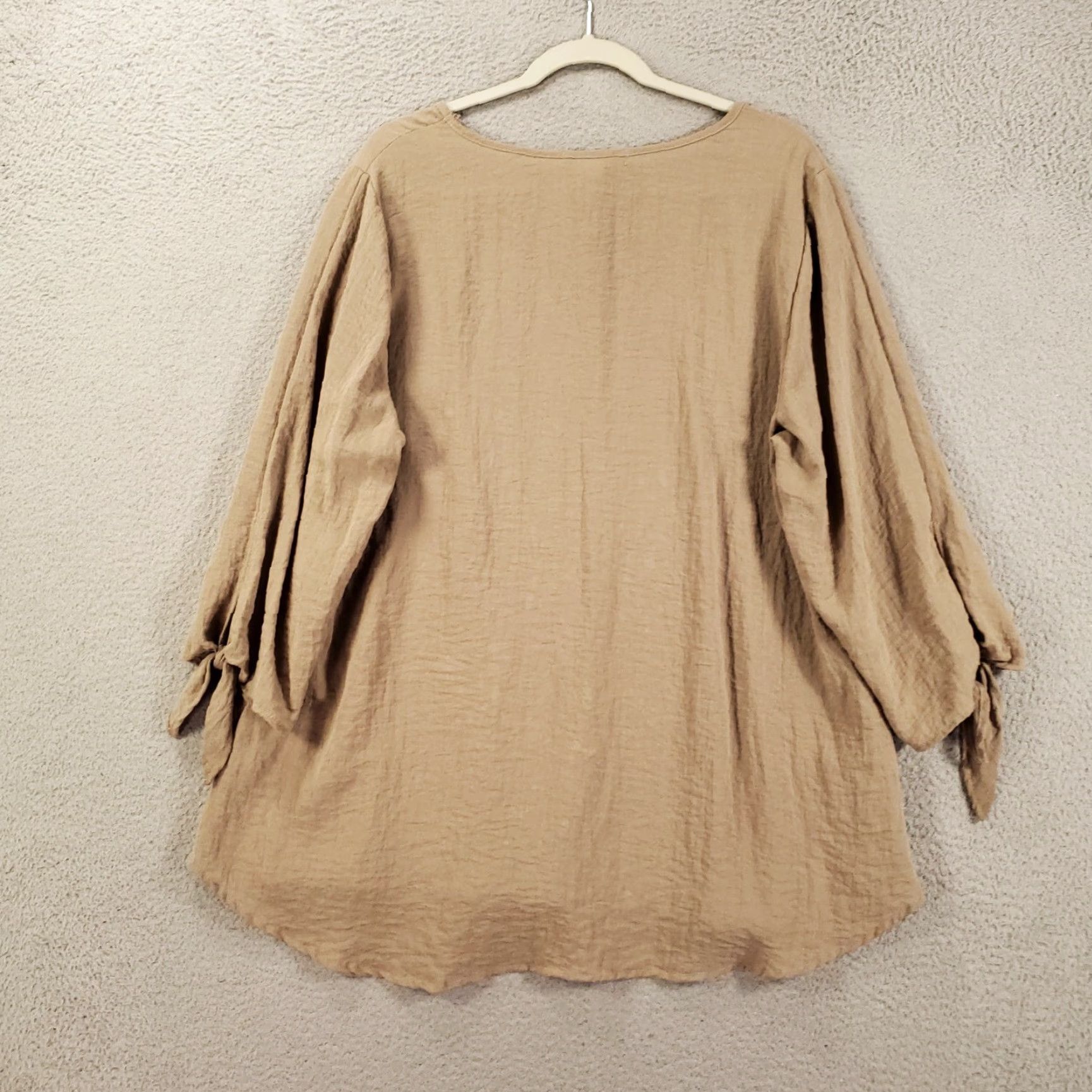 Vintage Yushi Blouse Tunic Womens XL Beige Lightweight 3/4 Sleeve Round Neck Nylon Rayon Bohemian Classic Casual Shirt Blouse USA Size XL / US 12-14 / IT 48-50 - 6 Thumbnail