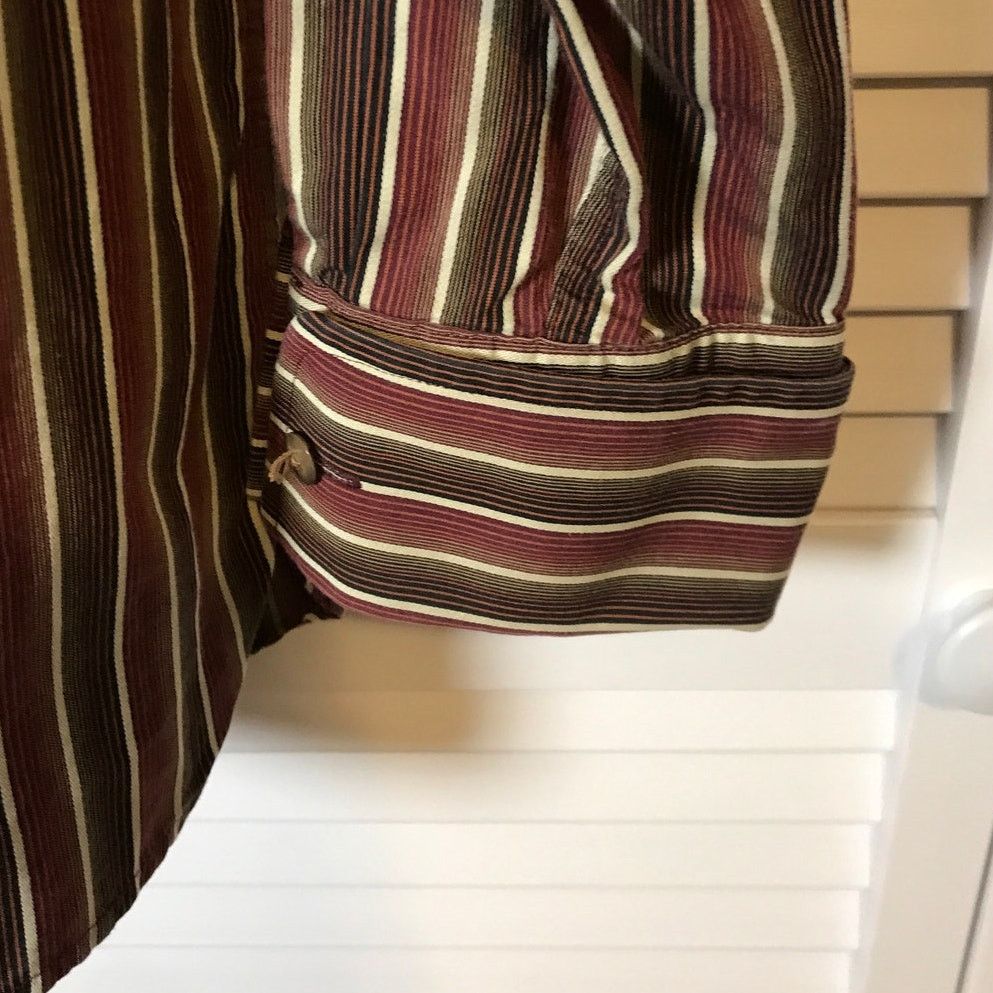 Perry Ellis Perry Ellis Brown Striped Collared Long-Sleeve Mens Shirt L Size US L / EU 52-54 / 3 - 7 Thumbnail