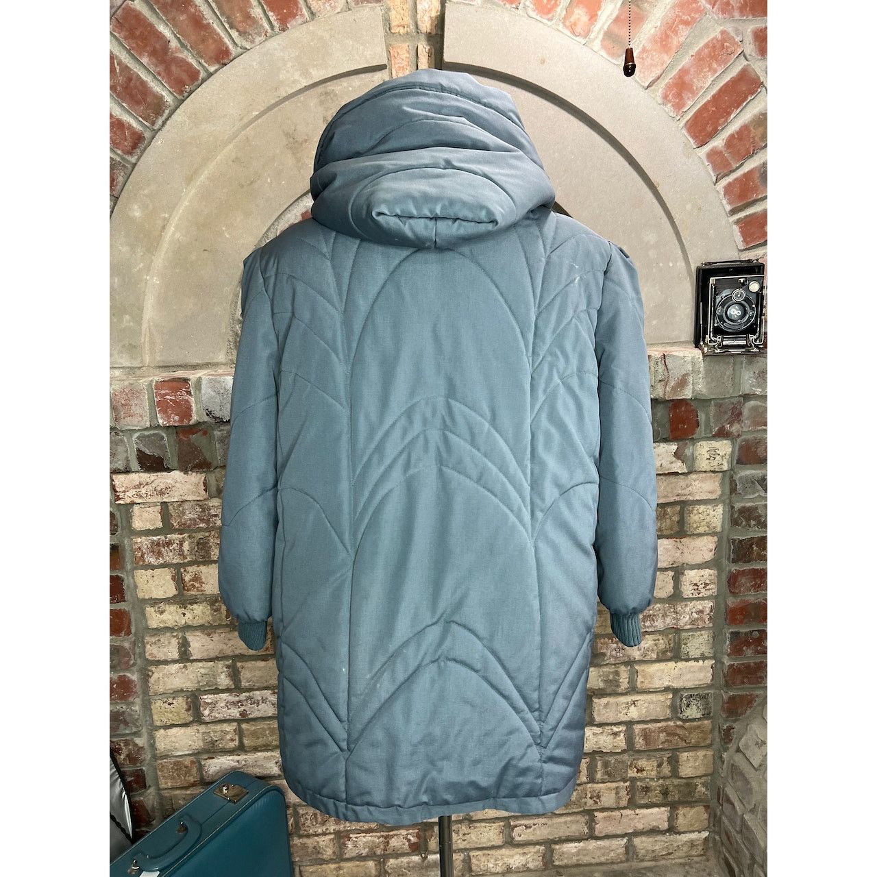 Vintage puffer coat hood gray knit cuffs 1980s Size 3XL / US 20-22 - 3 Thumbnail