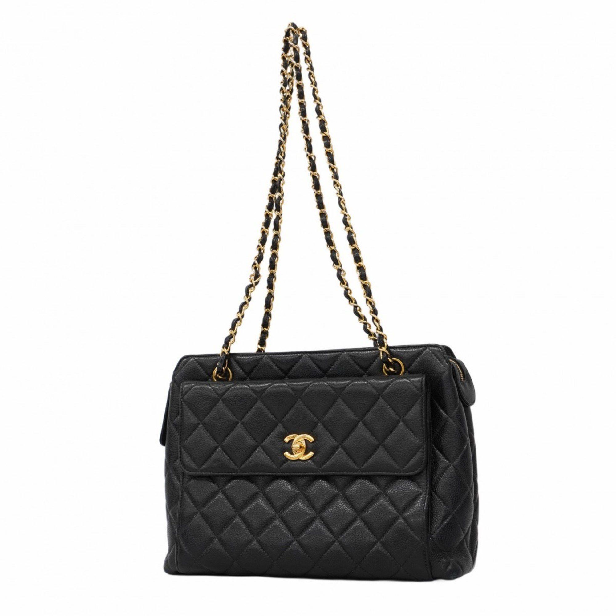 Chanel Tote Bag Matelasse Chain Caviar Skin Black Women's