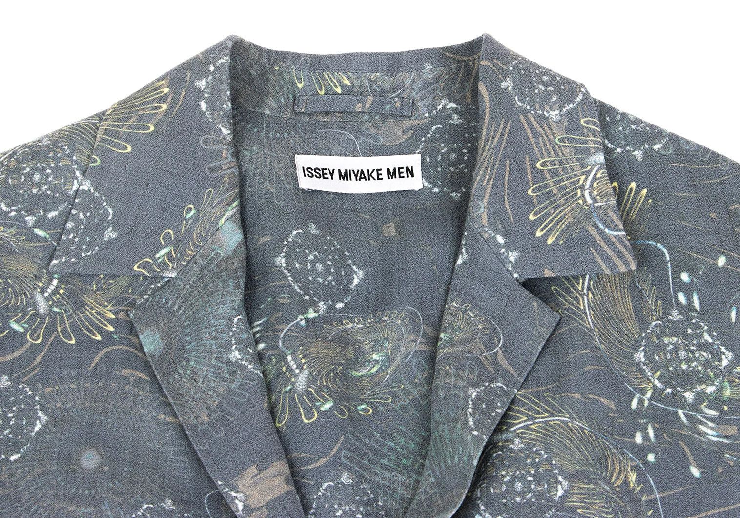 Issey Miyake Cyber Print Linen-Poly Summer Coat in Light Gray M Size US M / EU 48-50 / 2 - 3 Thumbnail
