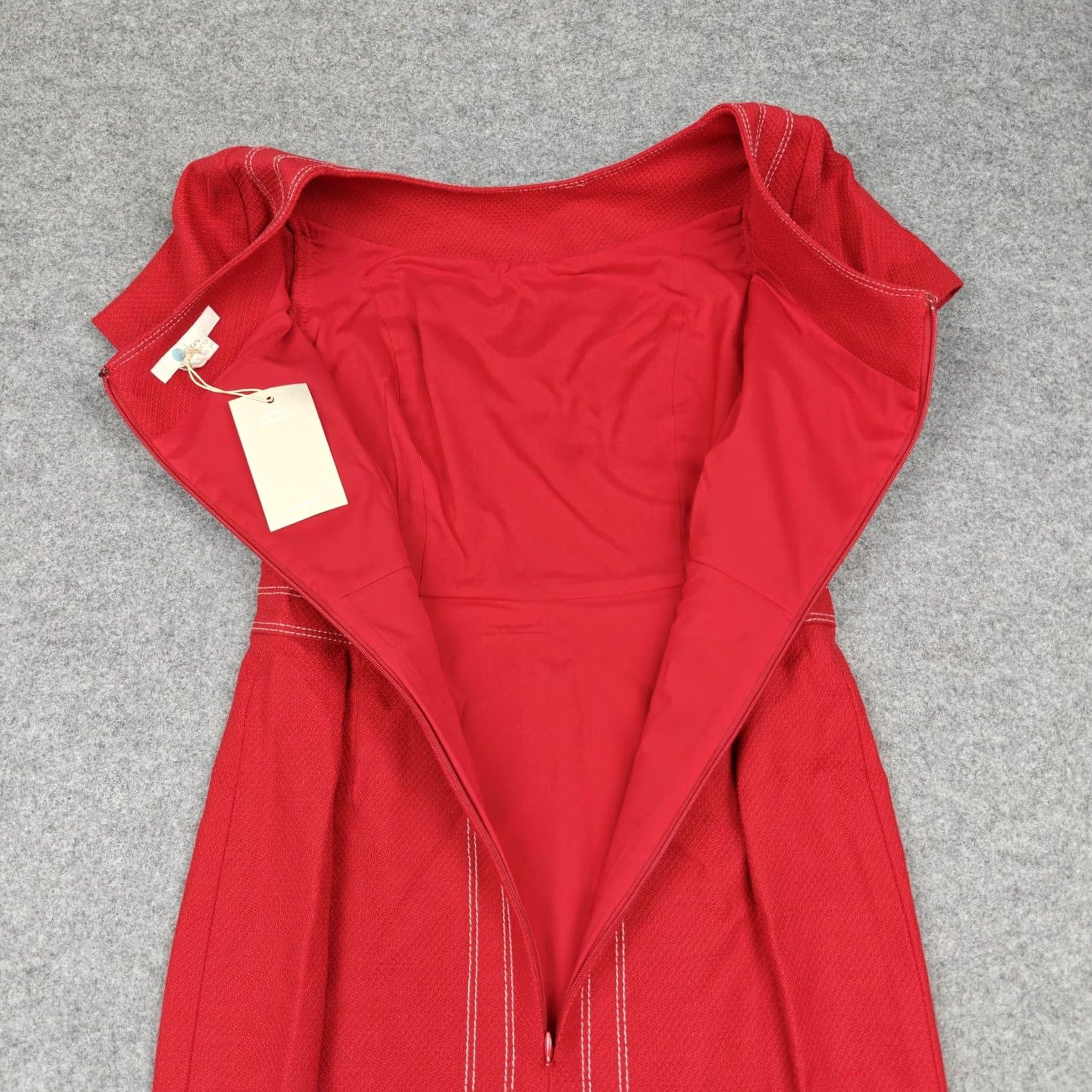 Boden Boden Dress Womens 6 Red Textured Contrast Stitch Sheath Short Sleeve Midi New Size 28" / US 6 / IT 42 - 7 Thumbnail
