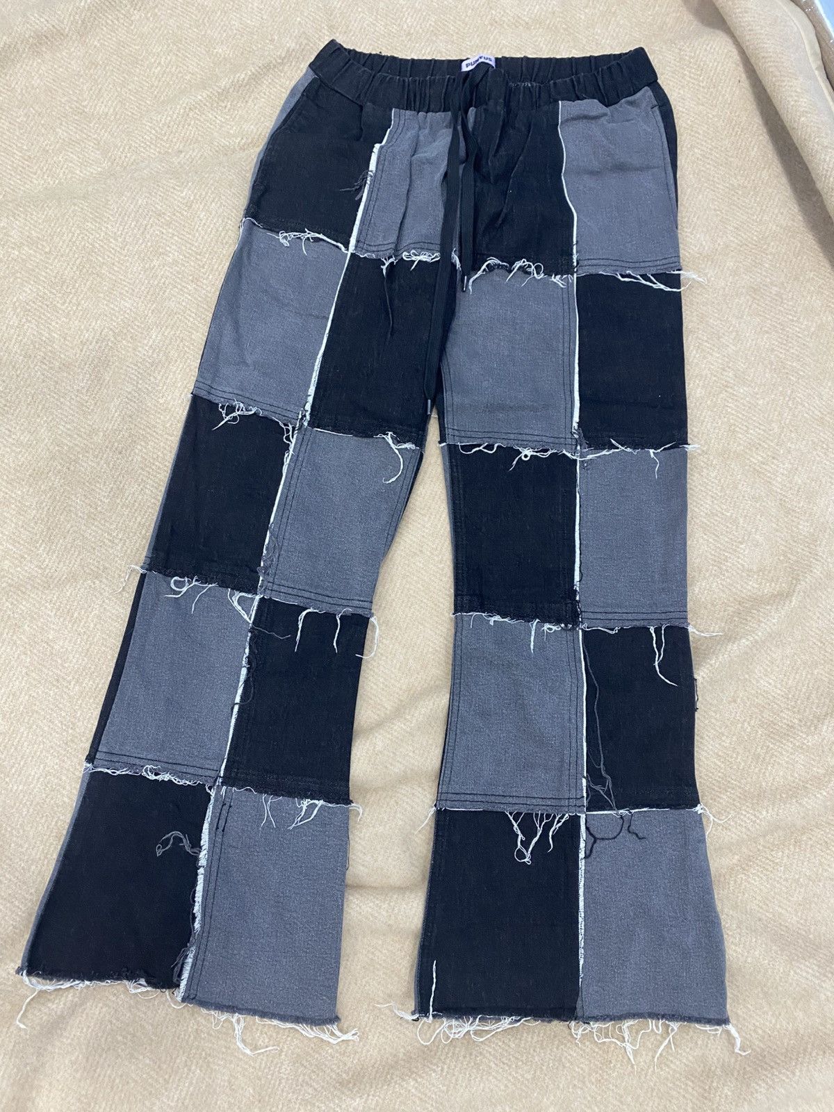 Japanese Brand PUNYUS Patchwork Denim Flare Pants Size US 31 - 1 Thumbnail