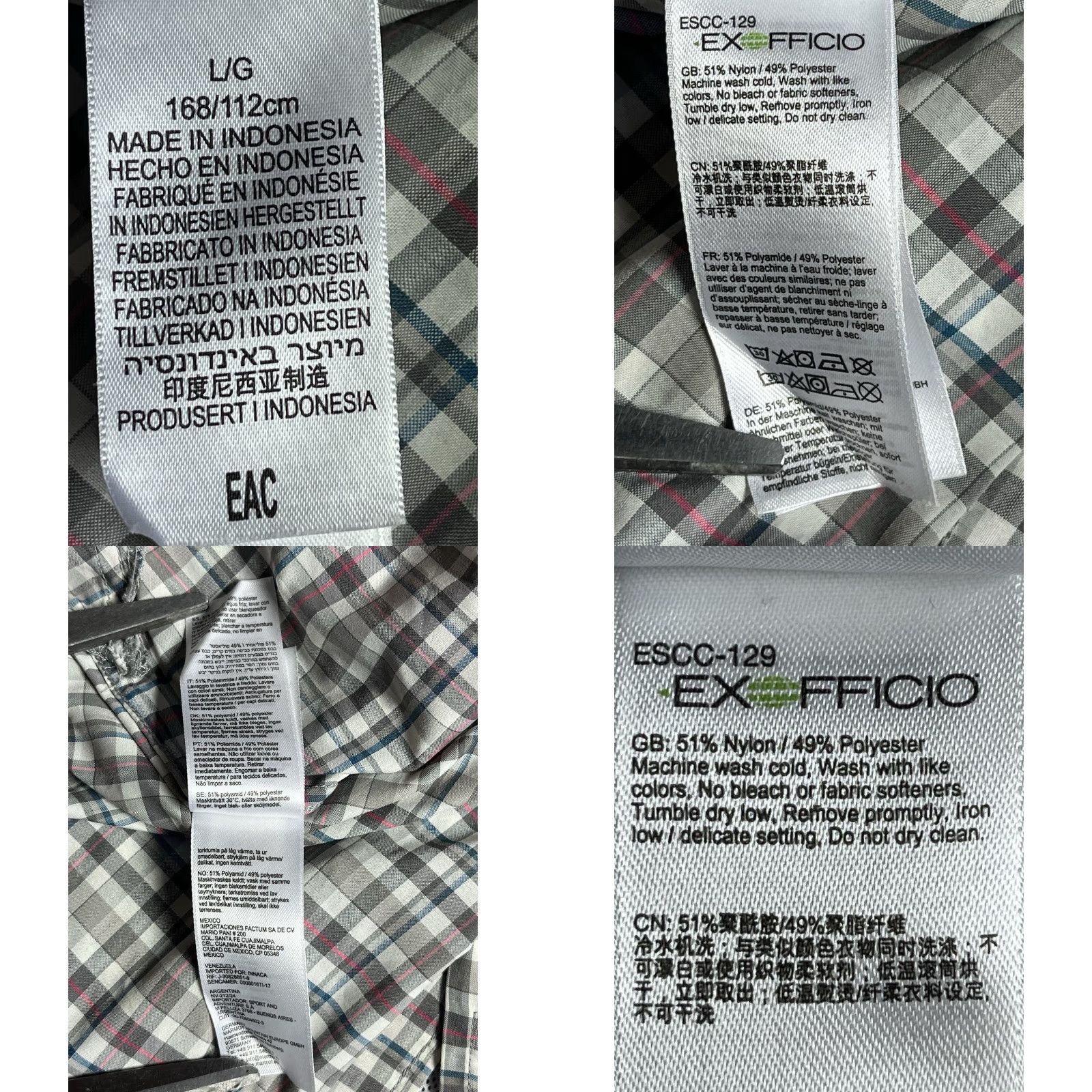 ExOfficio ExOfficio Shirt Button-Up Multicolor Plaid Short Sleeve Outdoor Mens Large Size US L / EU 52-54 / 3 - 8 Thumbnail