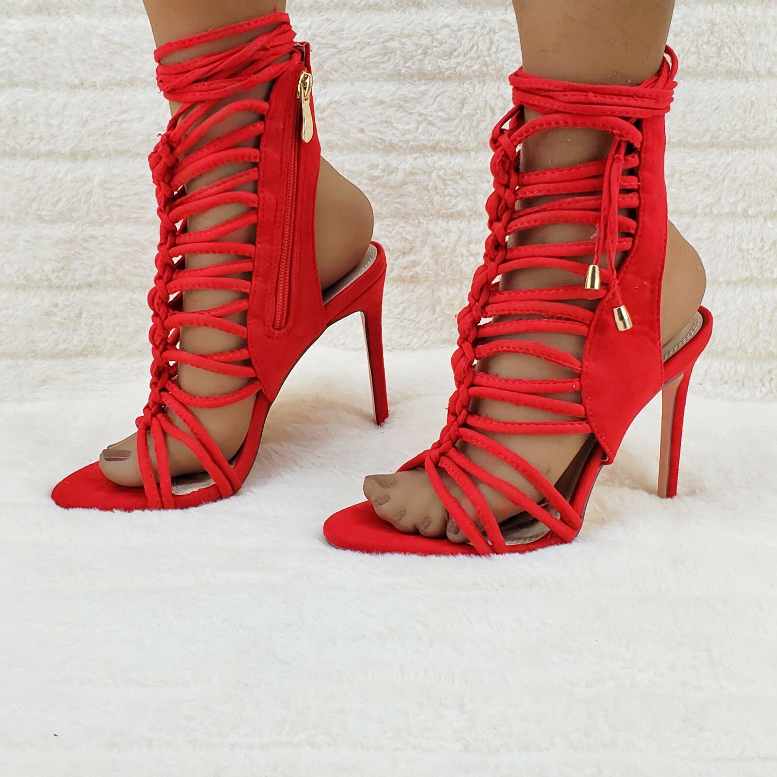 Other So Me Lucy Strappy Knotted Detail 4.5" High Heel Shoe Red Ve Size US 8 / IT 38 - 1 Thumbnail