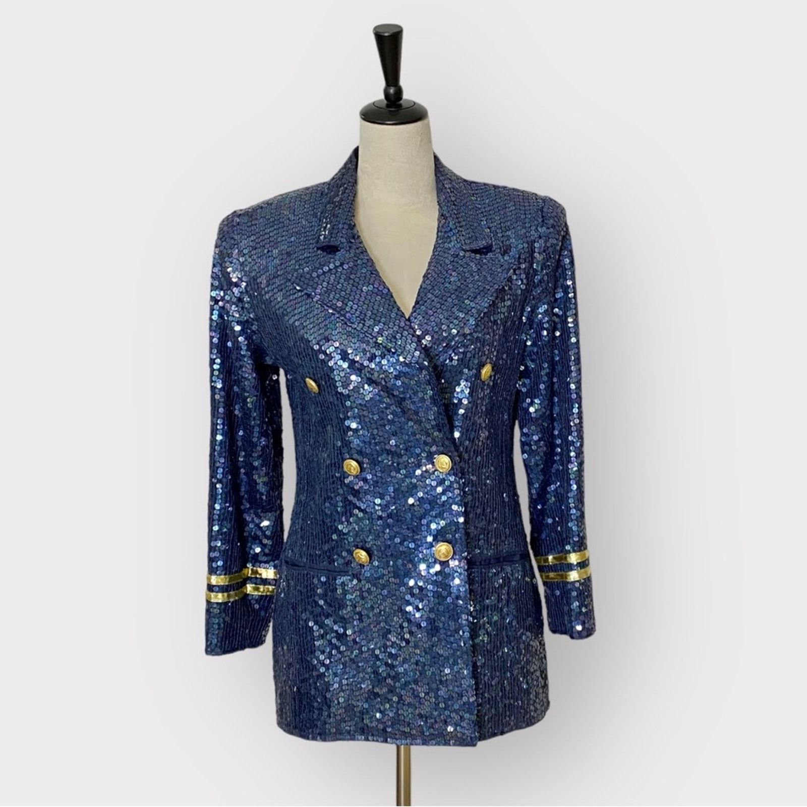 image of Lew Magram Vintage Sequin Nautical Blazer Navy in Blue, Women's (Size Small)