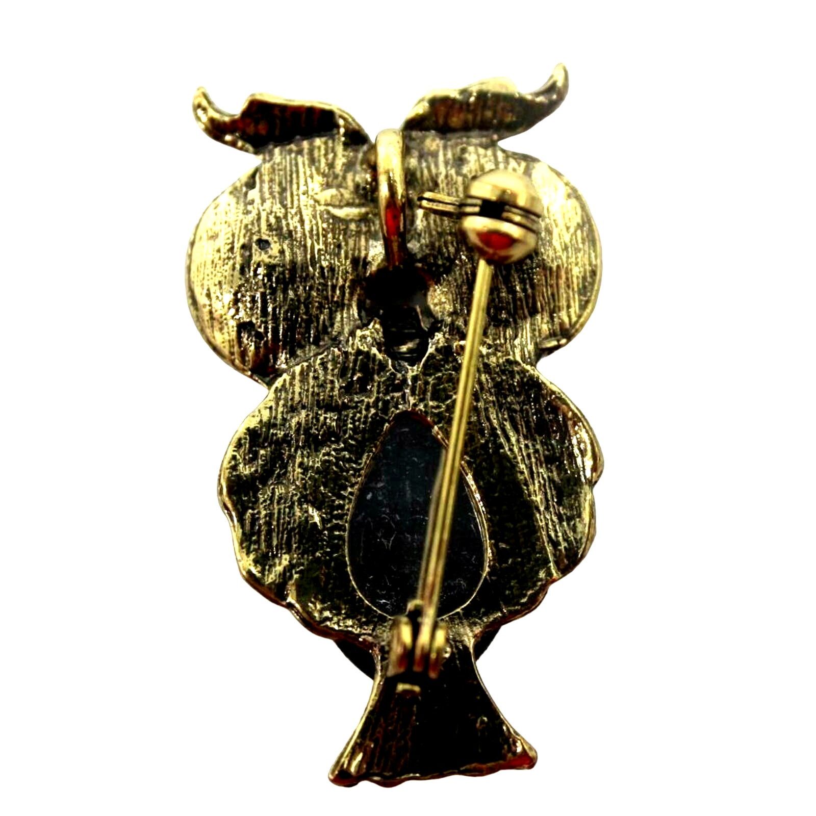 Other Big Center Rhinestone Owl Brooch Pendant • Goldtone • 1-3/4" Size ONE SIZE - 2 Thumbnail