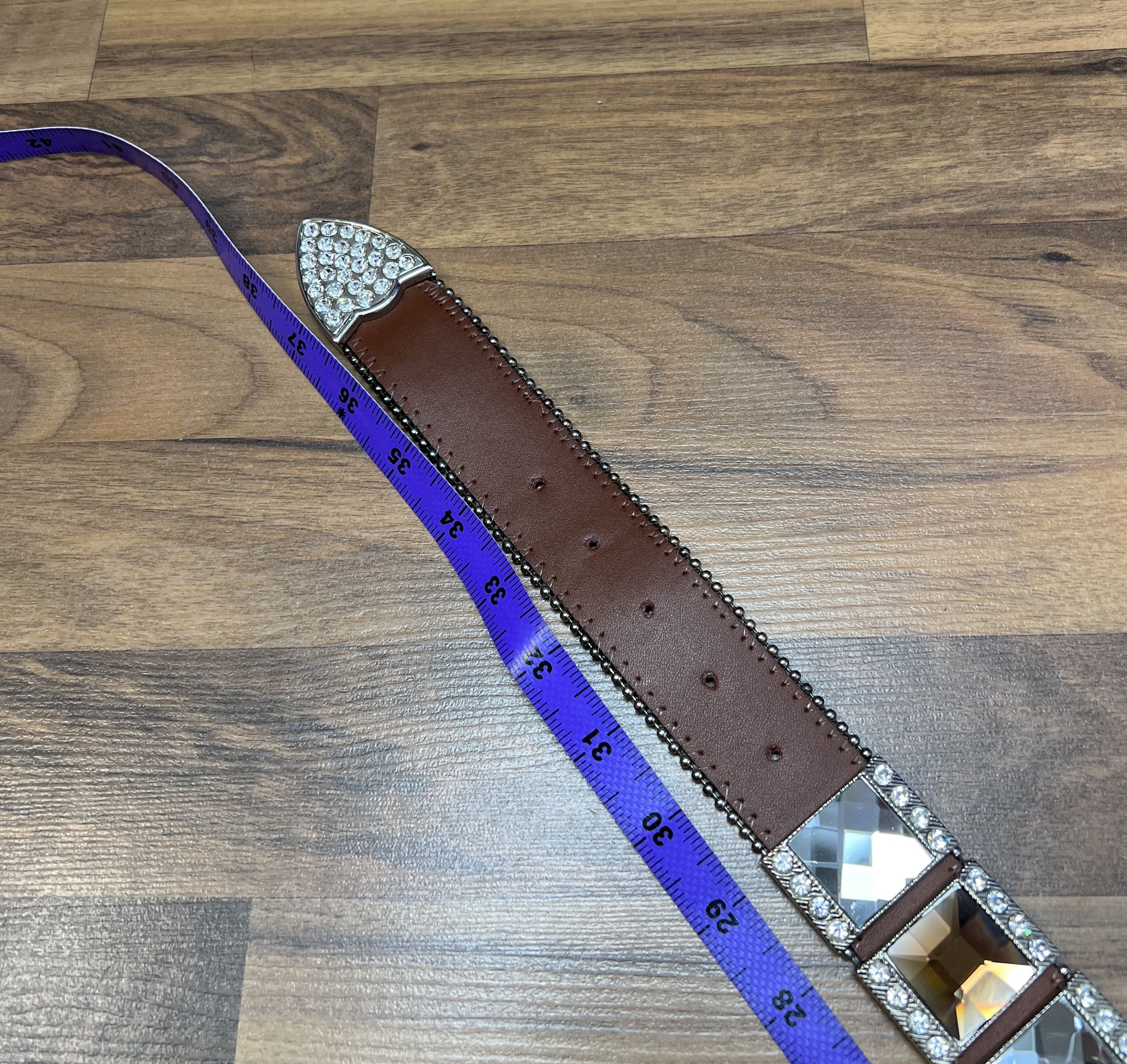 Vintage Y2K Heavy Rhinestones Crystals Leather Belt BB Simon Style Size ONE SIZE - 16 Thumbnail