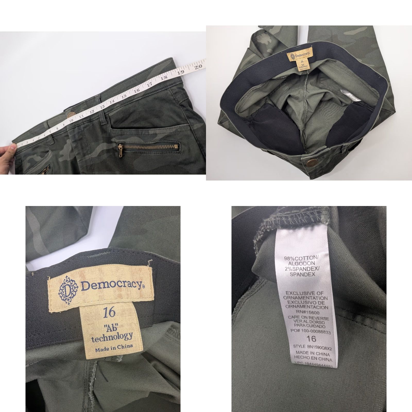 Vintage Democracy Jeans Camouflage Stretch Ankle Pants 16 Women Olive Green 28in Inseam Size 38" / US 16 / IT 52 - 8 Thumbnail