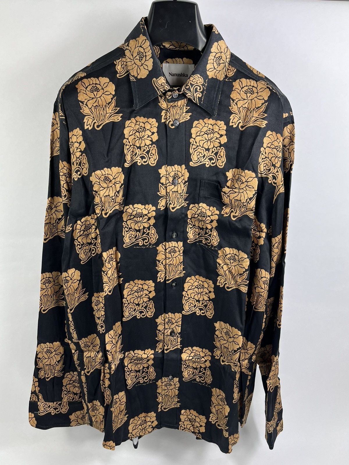 image of Nanushka Flower Print Long Sleeve Shirt in Black, Men's (Size XL)