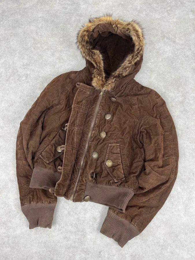 Dolce & Gabbana 2000s Dolce & Gabbana Brown Corduroy Fur Hooded Bomber Jacket Size US XS / EU 42 / 0 - 4 Thumbnail