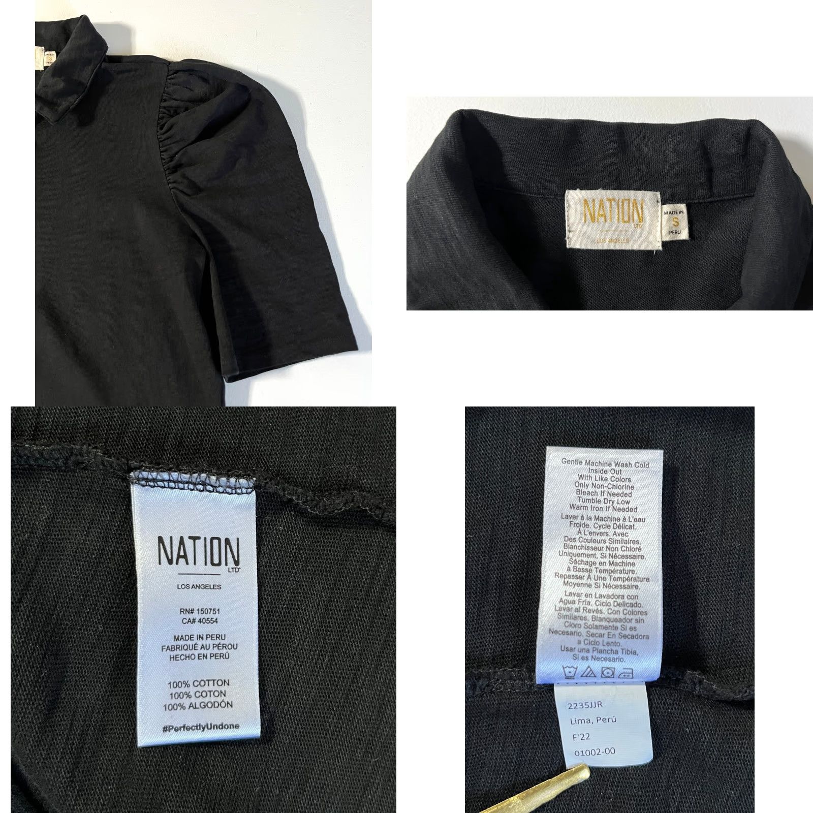 Nation LTD Nation Ltd Los Angeles Ennis Workshirt Blouse S Black Puff Sleeve Snap Front Women’s Size S / US 4 / IT 40 - 9 Thumbnail