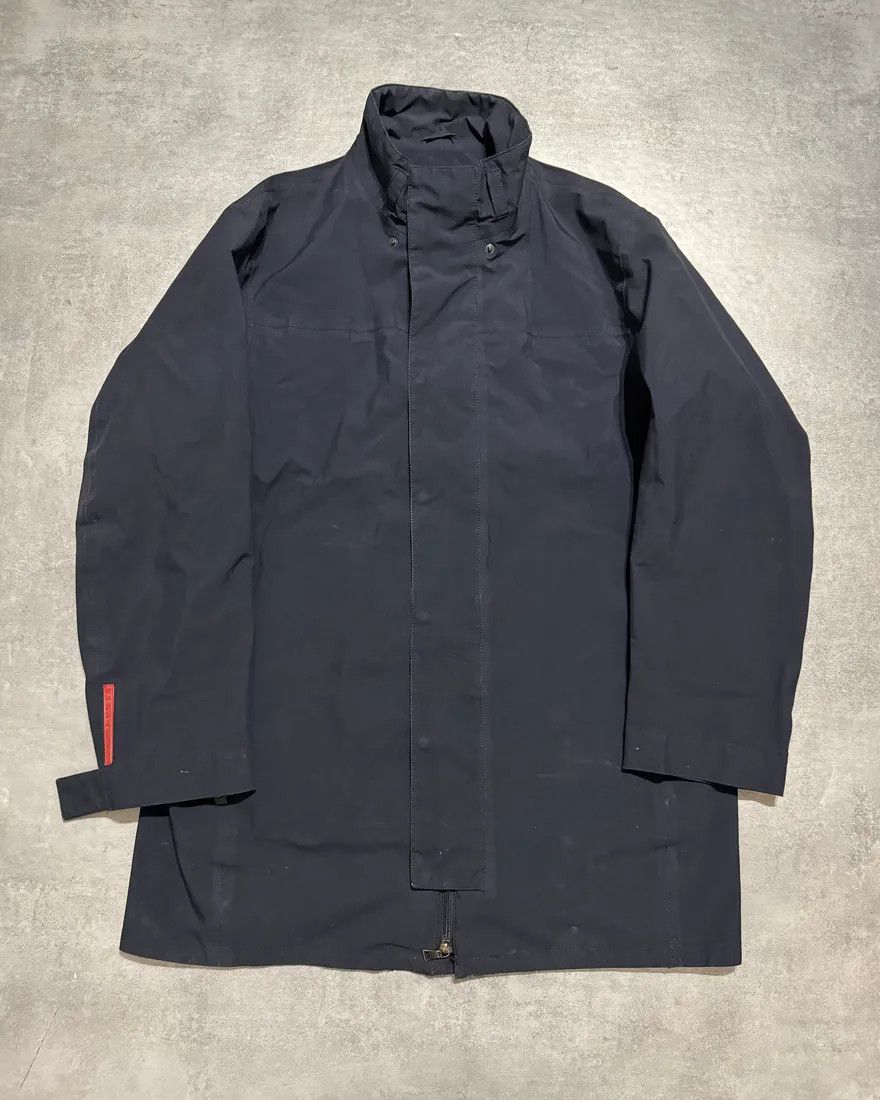 Prada × Vintage 2000s Prada Navy Windbreaker Long Jacket Size US L / EU 52-54 / 3 - 1 Thumbnail