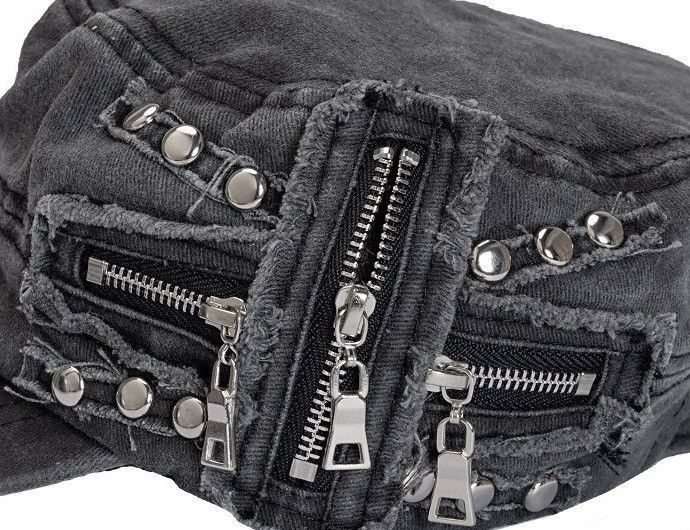 Japanese Brand Punk distressed zip studded cross raw cap hat Size ONE SIZE - 3 Thumbnail