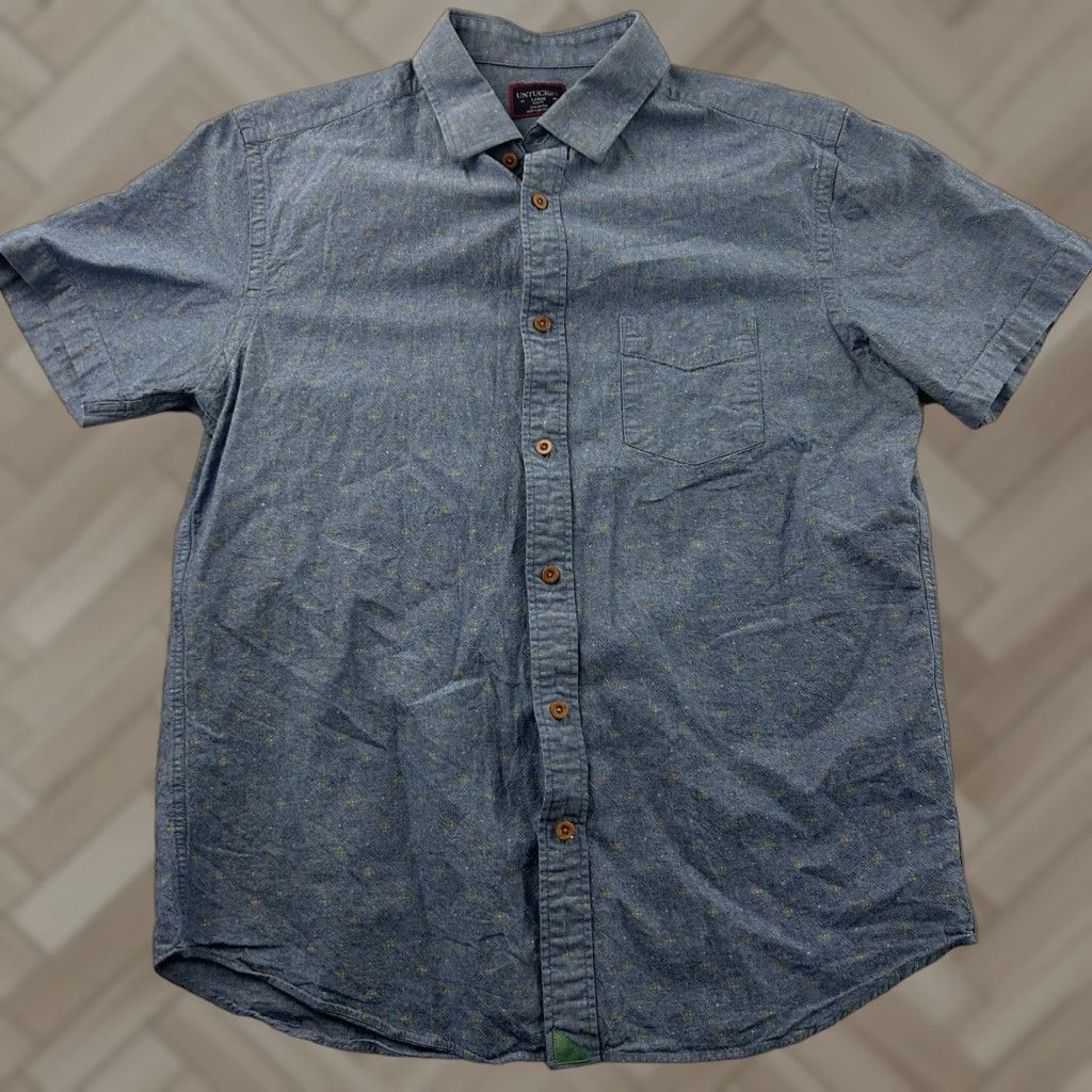 UNTUCKit UNTUCKit Geometric Chambray Short Sleeve Button Front Shirt Men's Large Blue Size US L / EU 52-54 / 3 - 1 Thumbnail