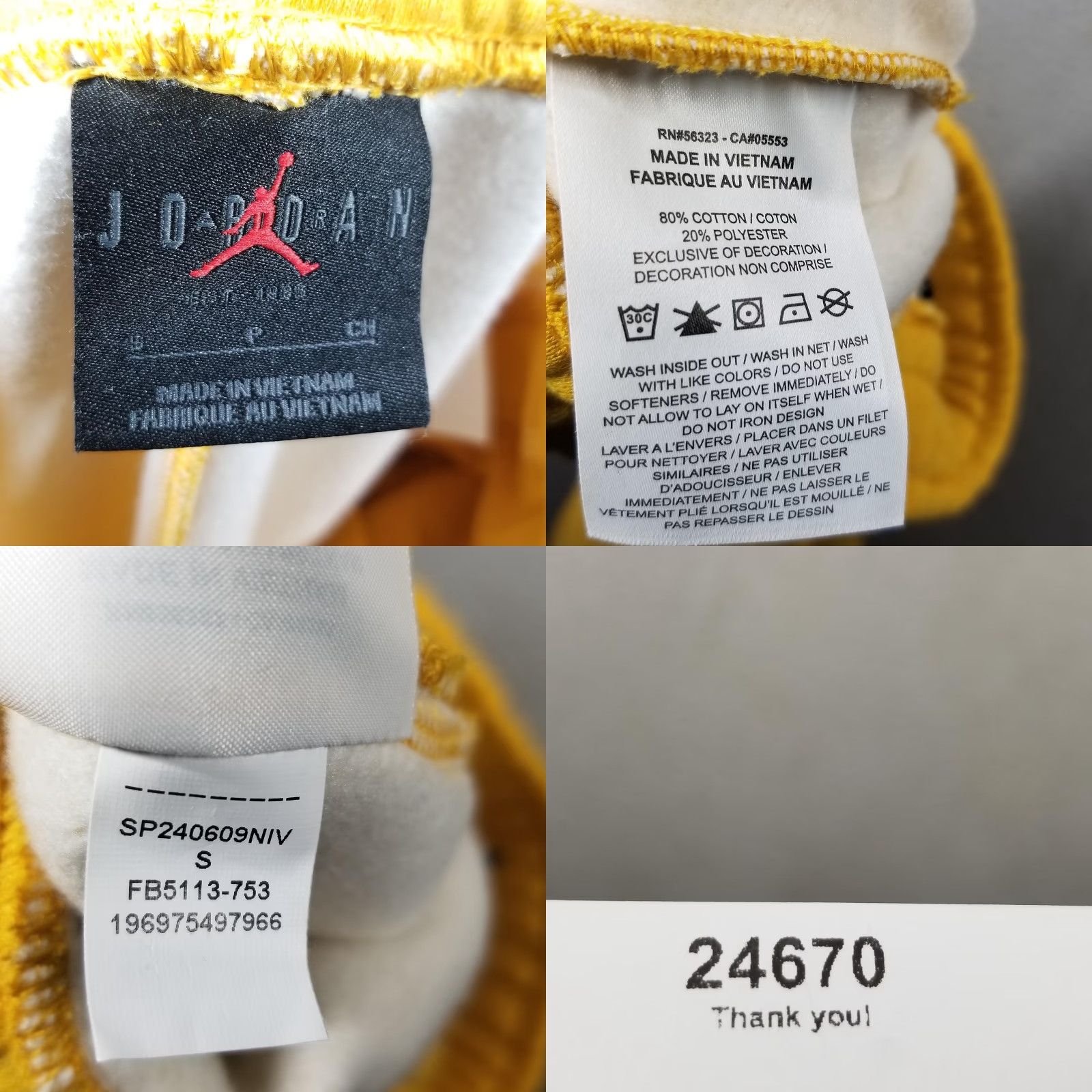 Jordan Brand Jordan Pants Mens Small Yellow Jumpman Flight Fleece Sweatpants Nike FB5113-753 Size US 29 - 8 Thumbnail