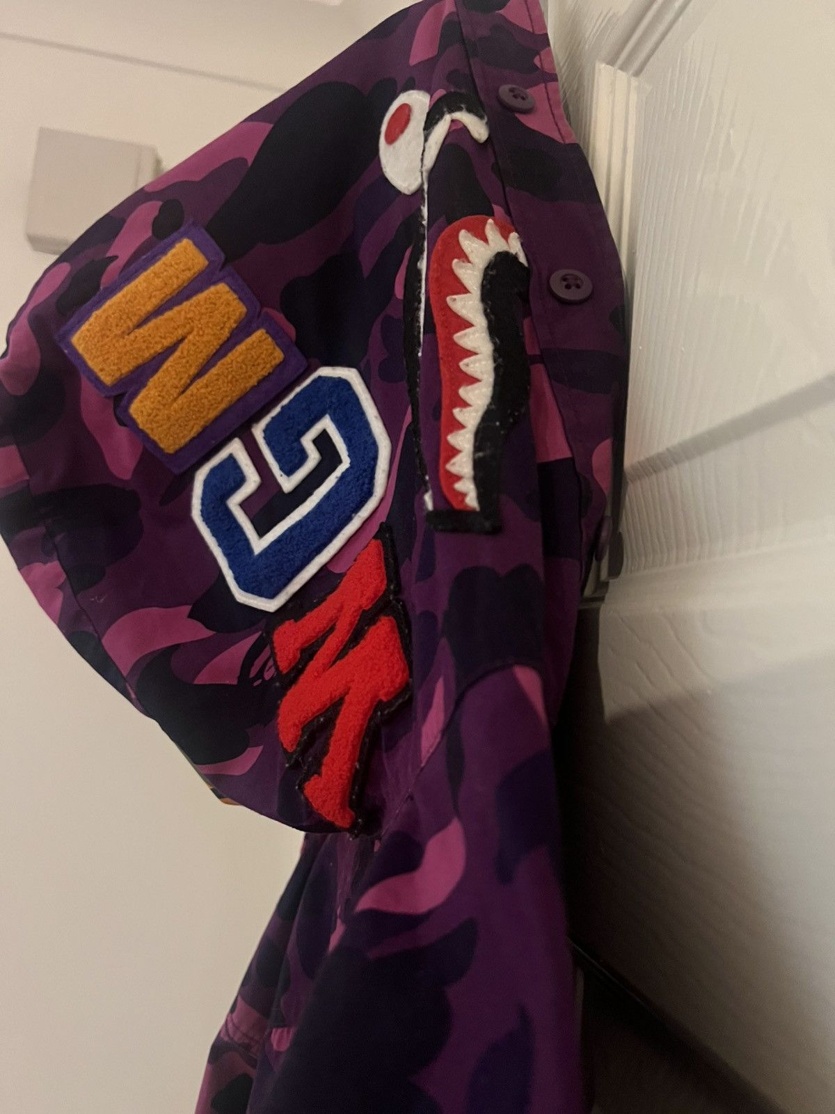 Bape Rare BAPE A Bathing Ape Purple Camo Shark Button Shirt Size US XL / EU 56 / 4 - 8 Thumbnail