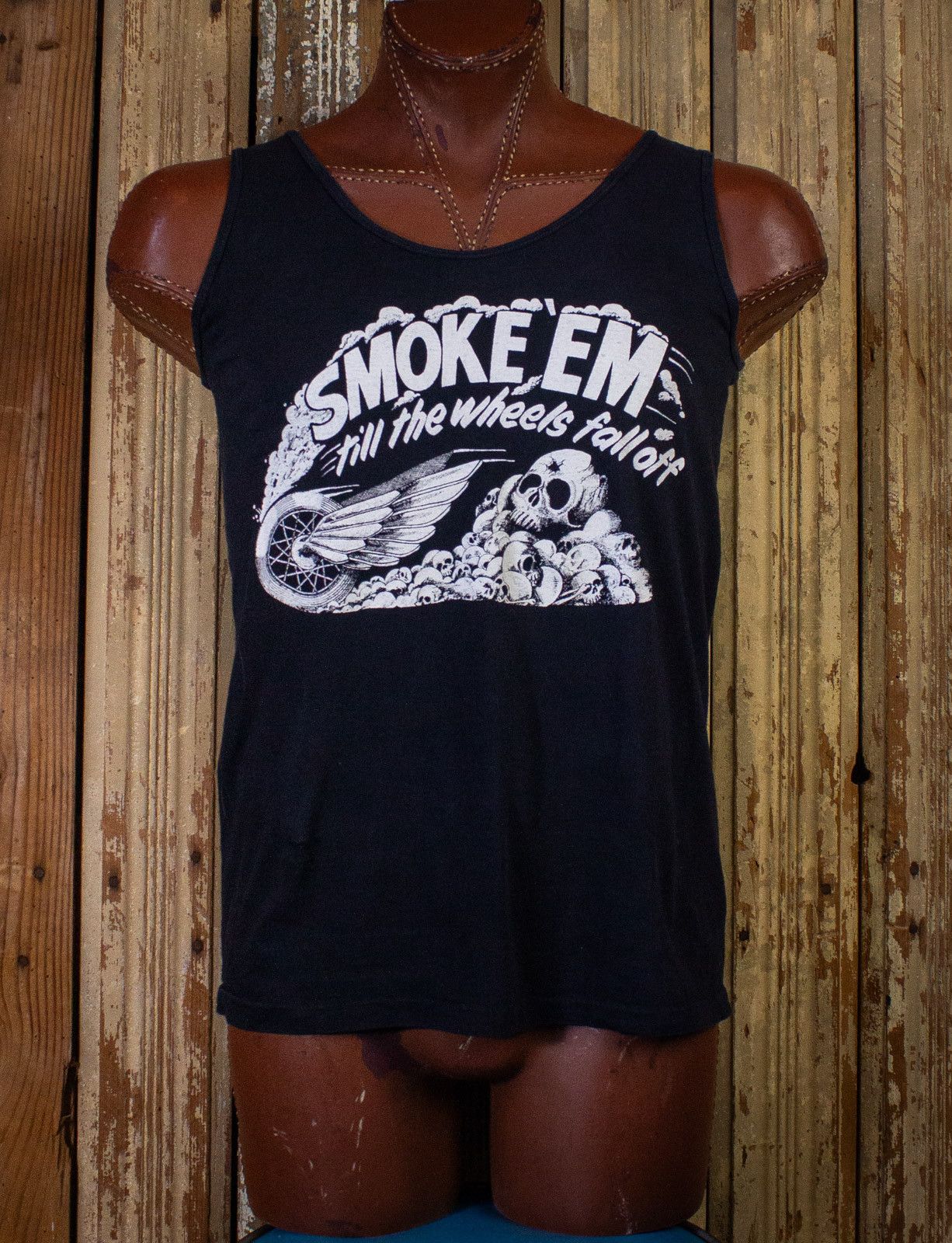 image of Vintage Some Em Till The Wheels Fall Off Graphic Tank in Black, Men's (Size Small)