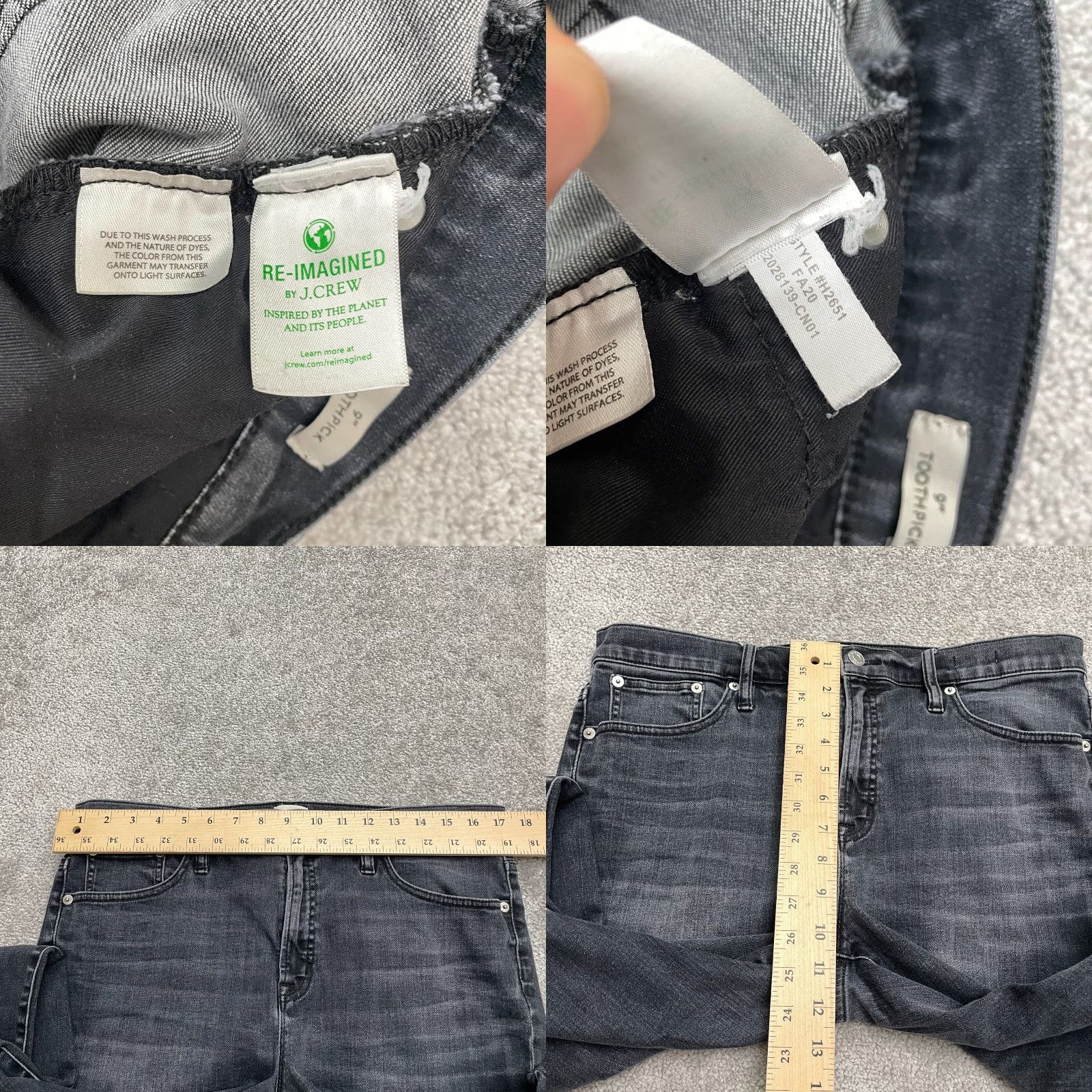 J.Crew J.Crew Jeans Main Selling Point Bonded Skinny Denim 9" Toothpick Womens 32 Black Washed Stretch Size 24" / US 00 / IT 34 - 8 Thumbnail