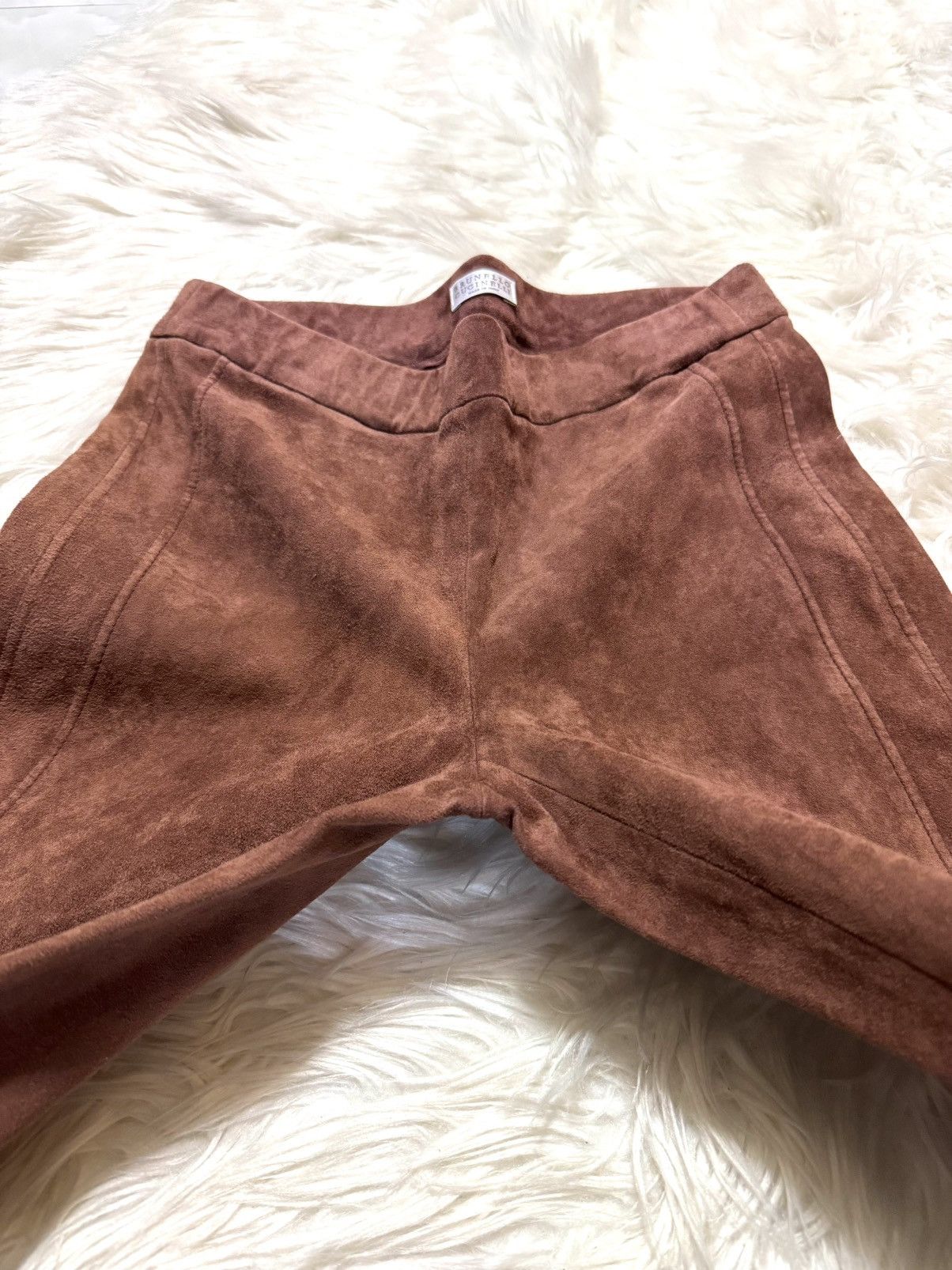 Brunello Cucinelli Brunello Cucinelli Framed Suede Leather Pants Brown Size 27" / US 4 / IT 40 - 13 Thumbnail