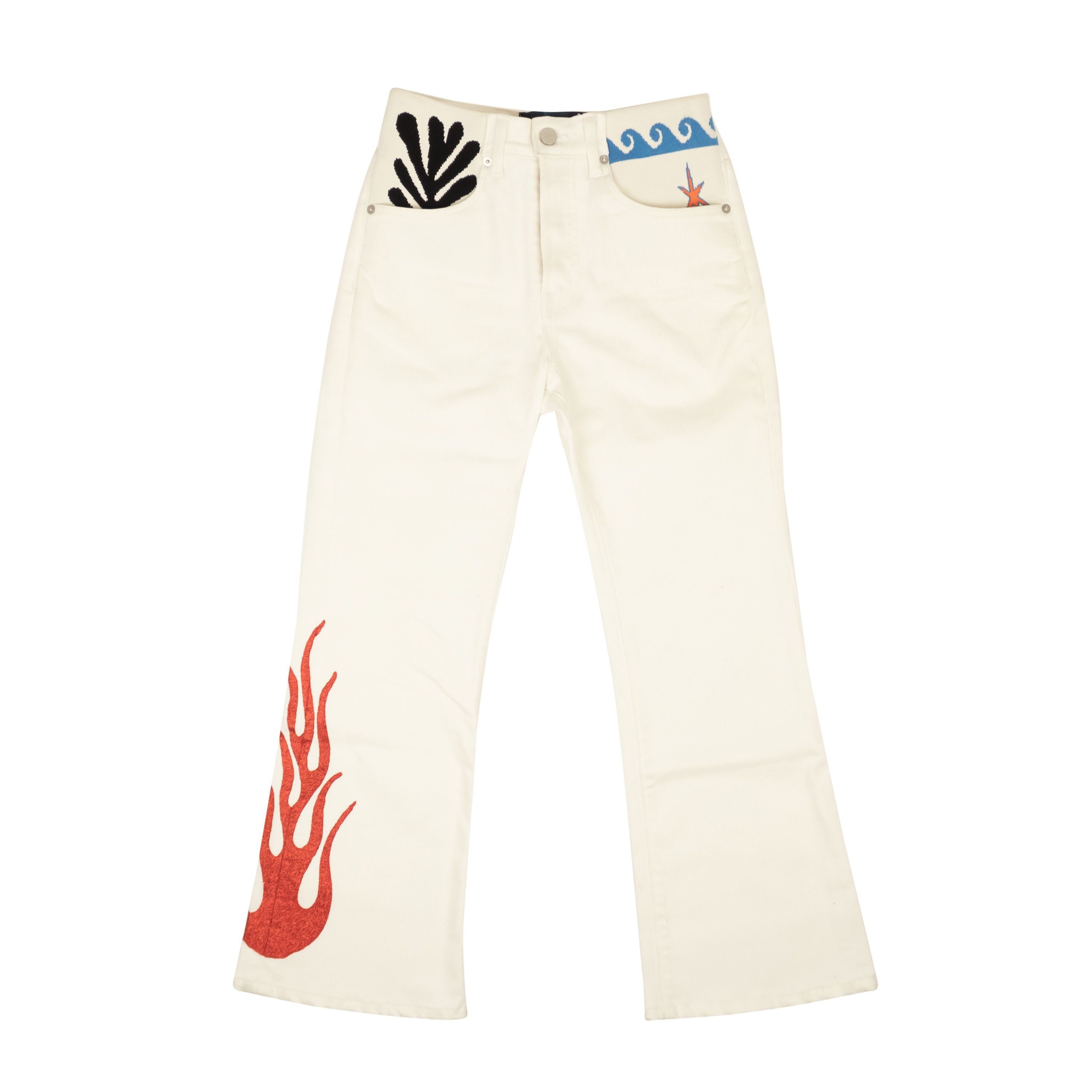 image of Lost Daze White Cotton Wave Flame Spandex Waist Jeans Size 27, Women's